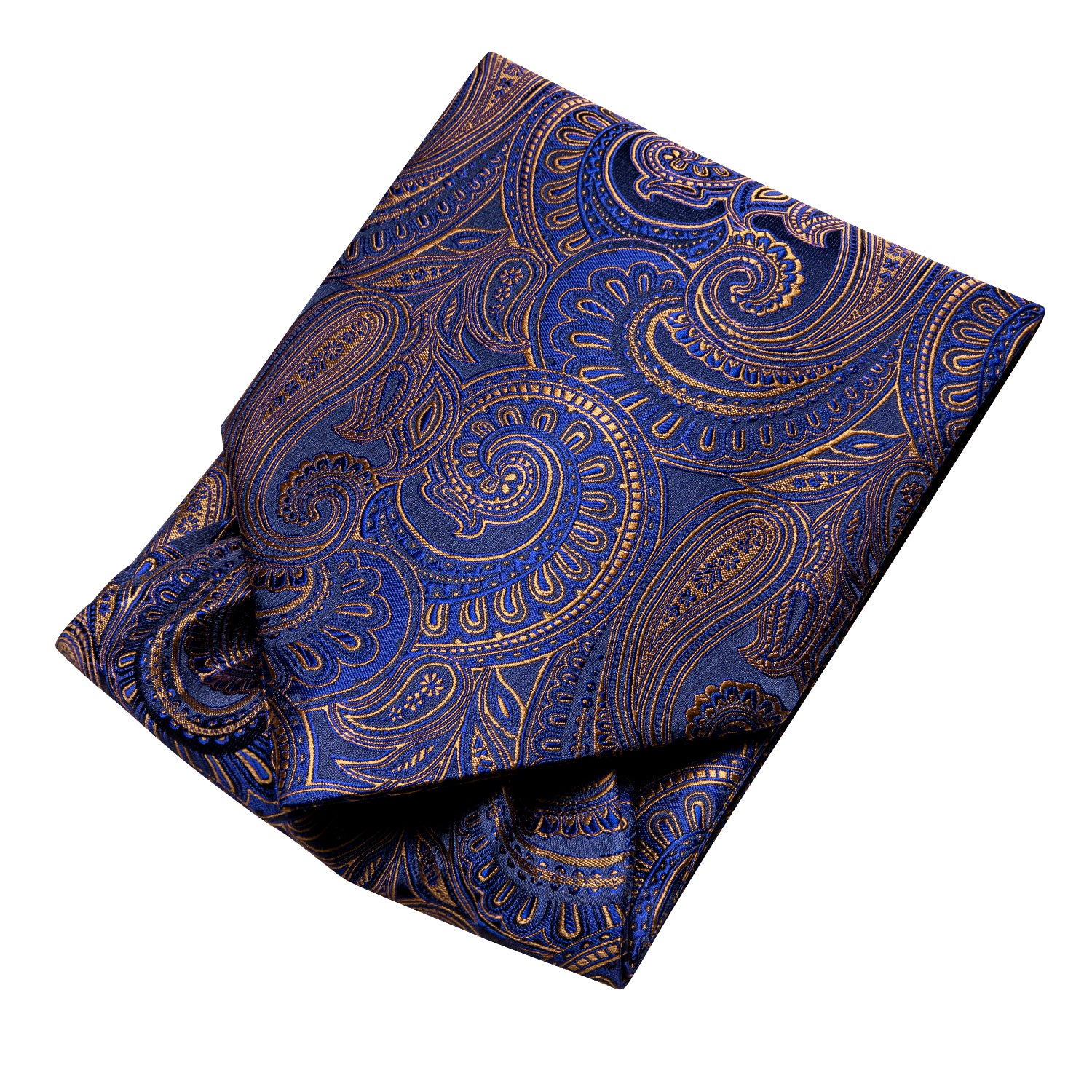 New Blue Golden Paisley Ascot Pocket Square Cufflinks Set