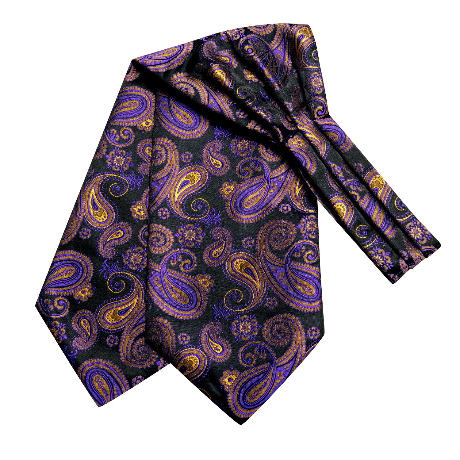 Purple Yellow Paisley Ascot Pocket Square Cufflinks Set