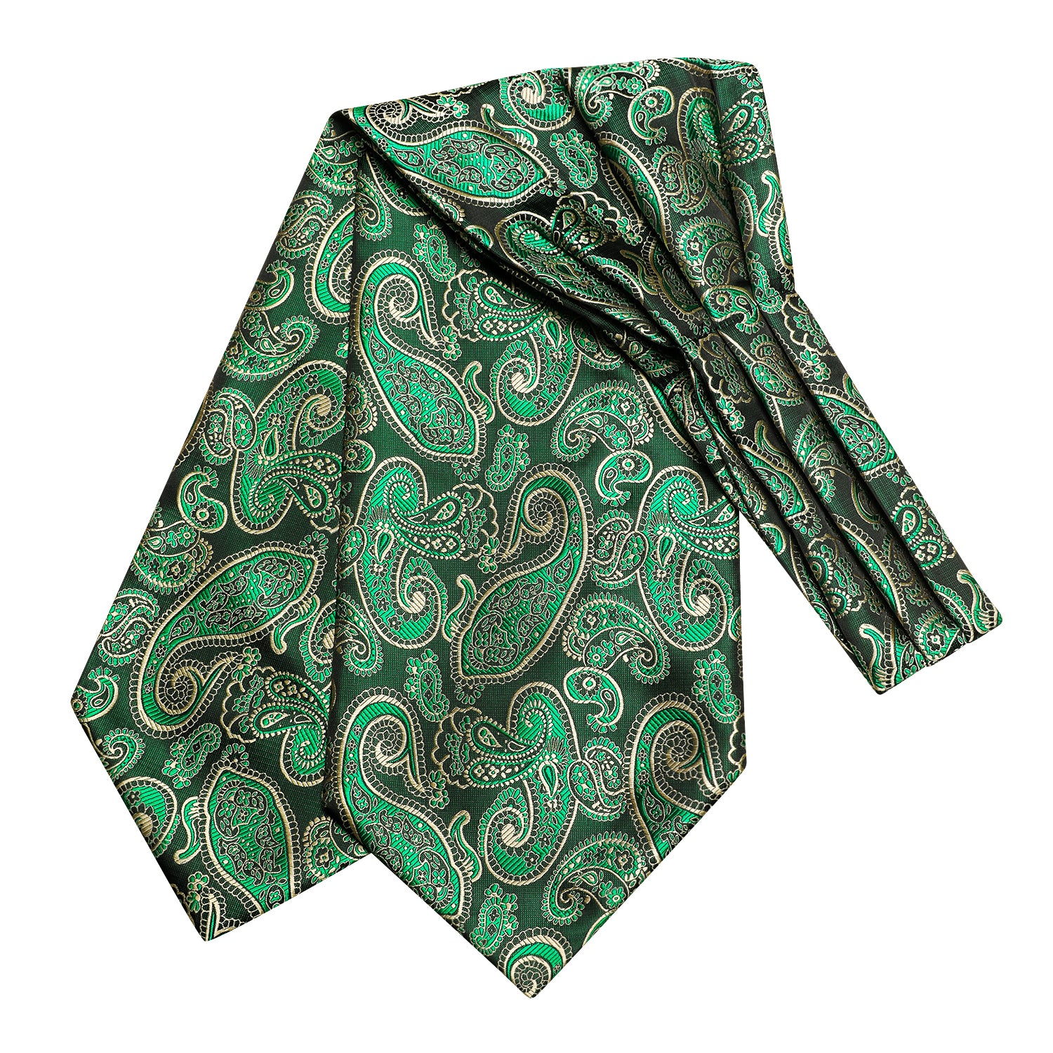 Emerald Green Champagne Paisley Ascot Pocket Square Cufflinks Set
