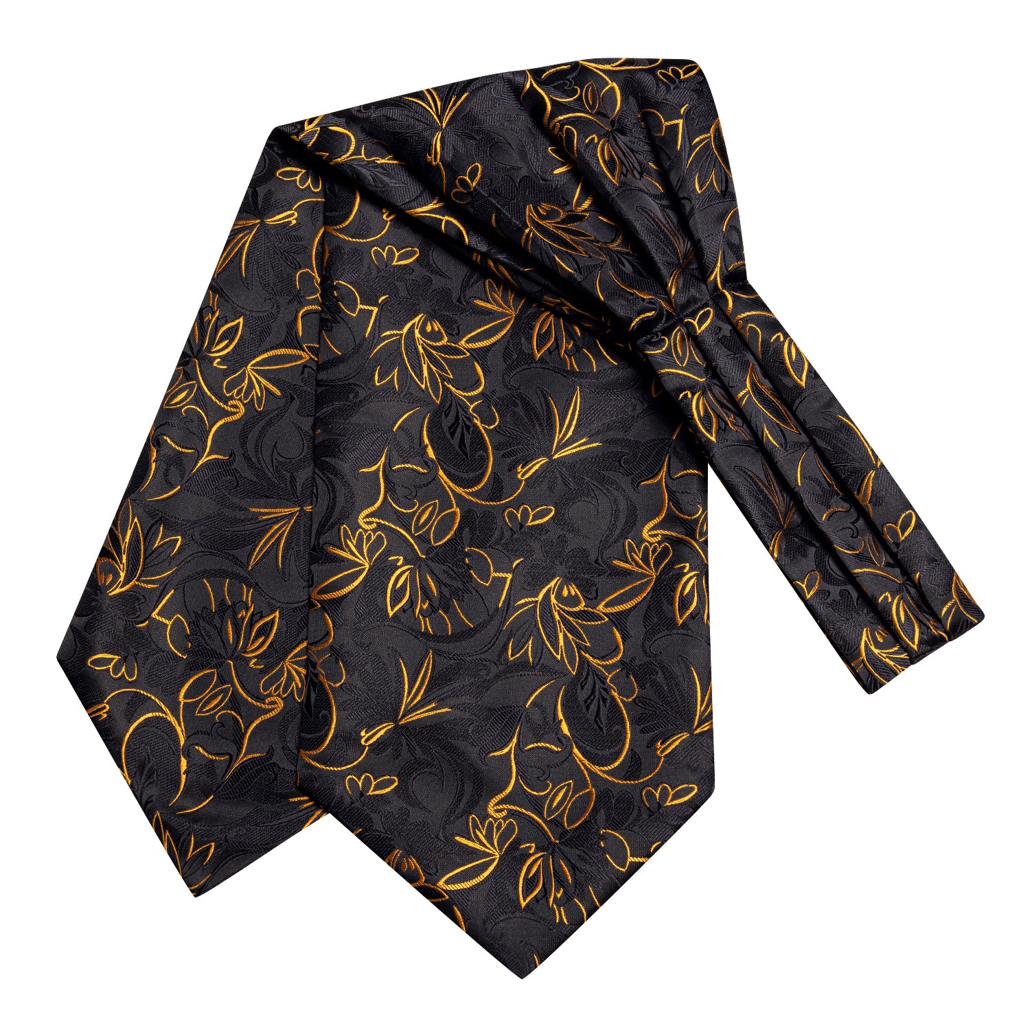 Black Golden Floral Ascot Pocket Square Cufflinks Set