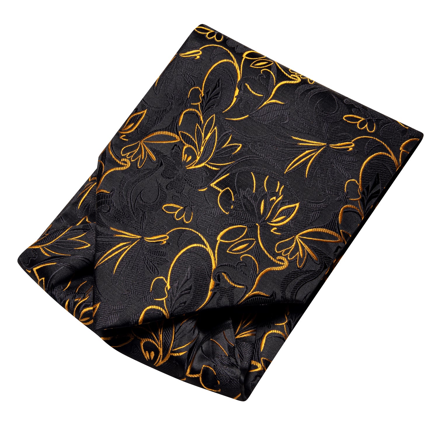 Black Golden Floral Ascot Pocket Square Cufflinks Set