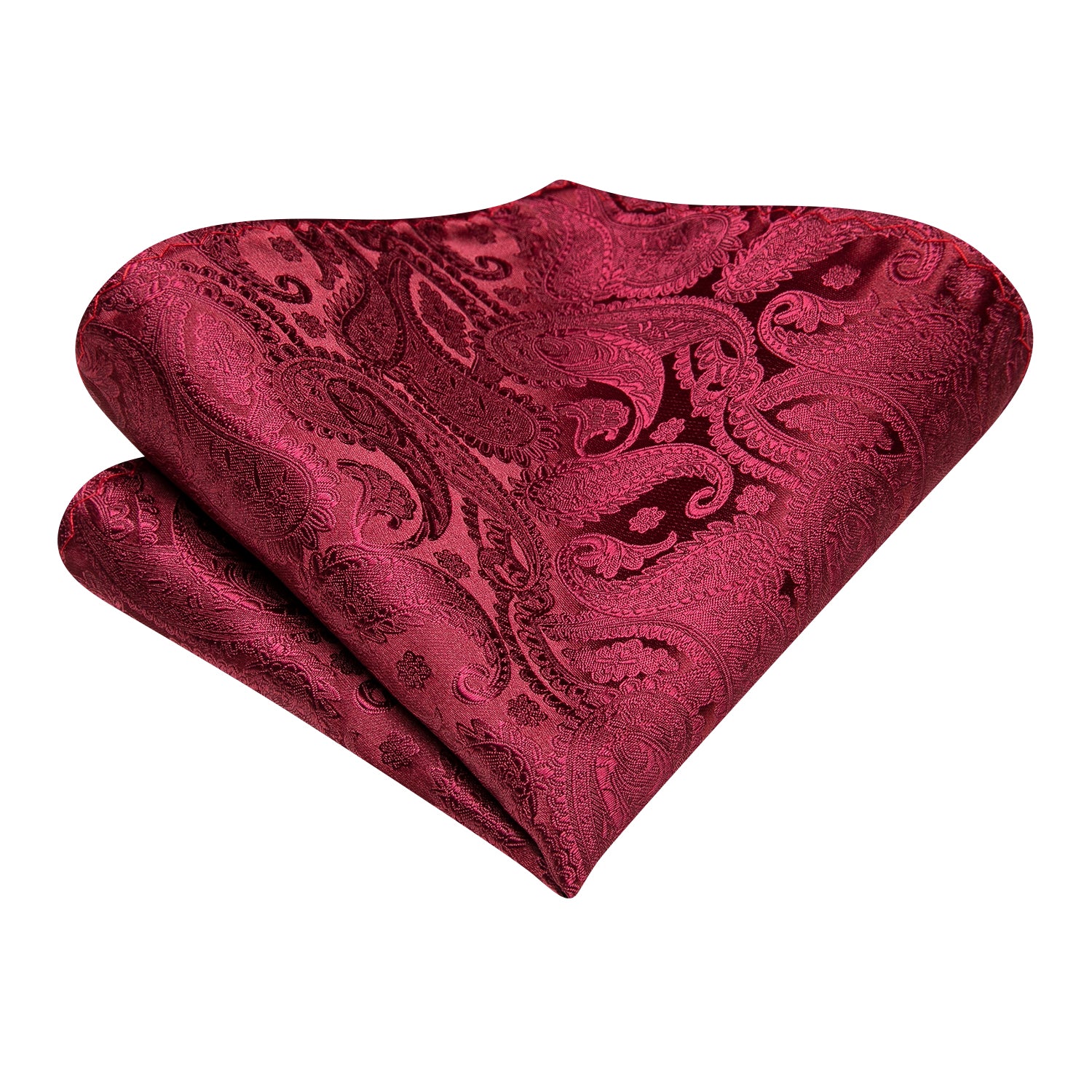 Burgundy Red Paisley Ascot Pocket Square Cufflinks Set
