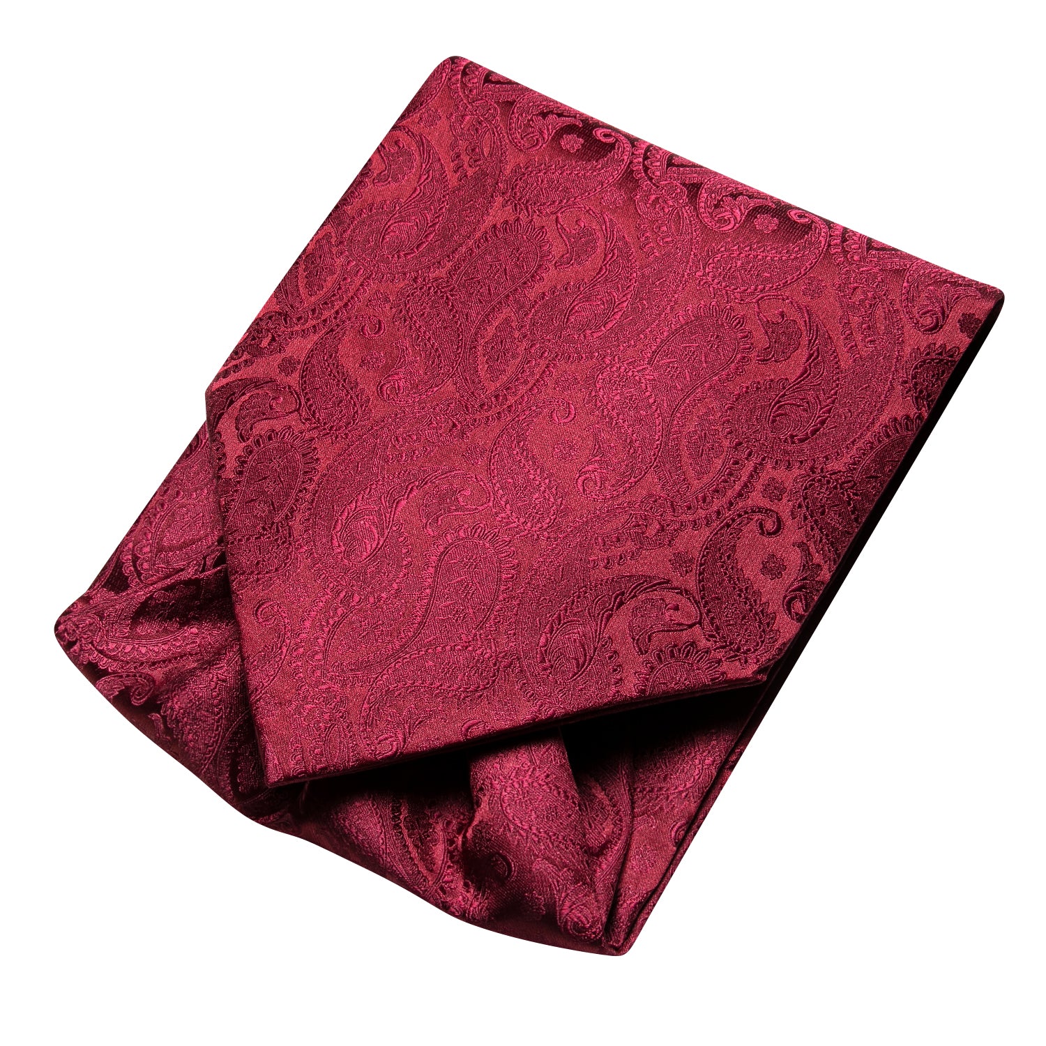 Burgundy Red Paisley Ascot Pocket Square Cufflinks Set