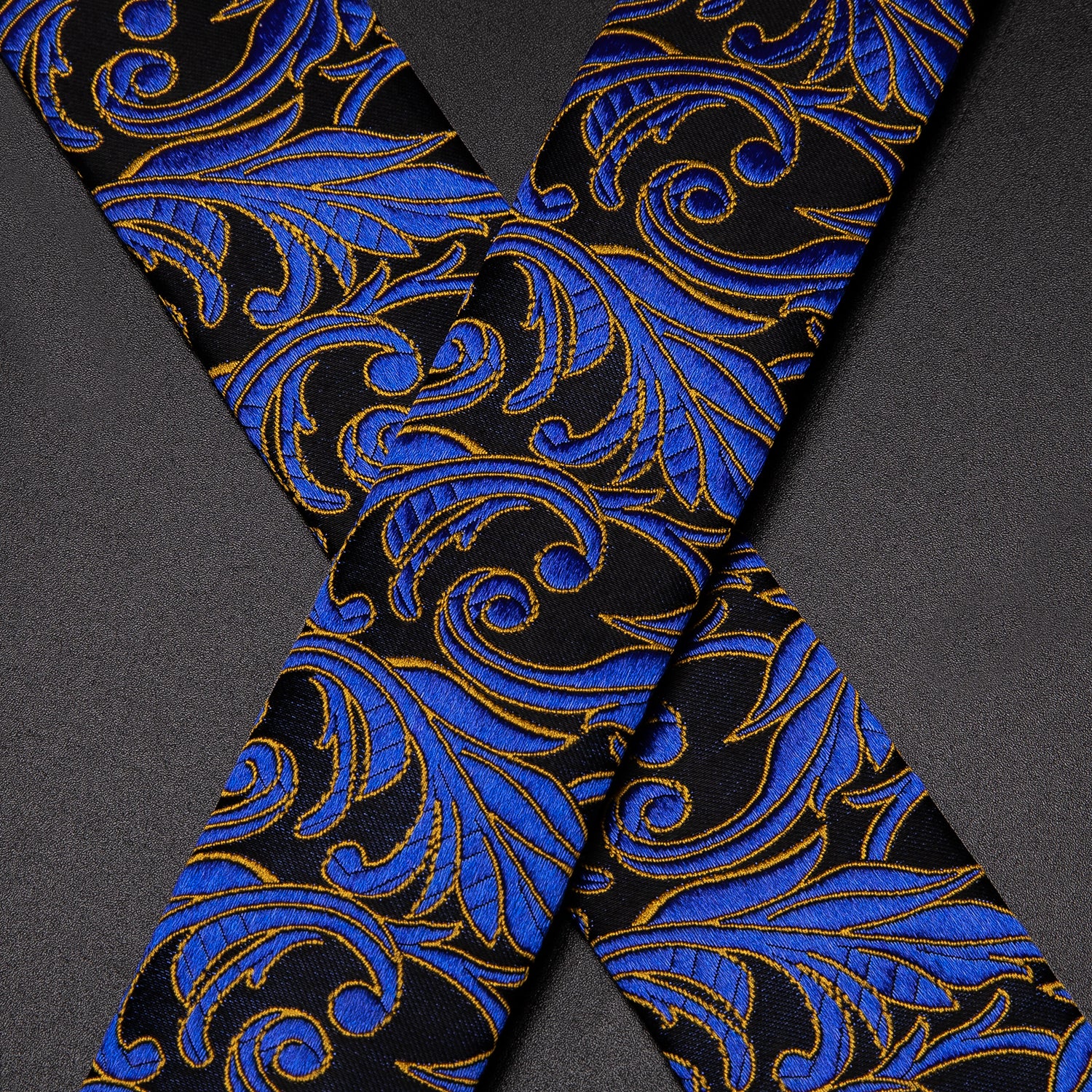 Black Blue Floral Suspender Bowtie Pocket Square Cufflinks Set