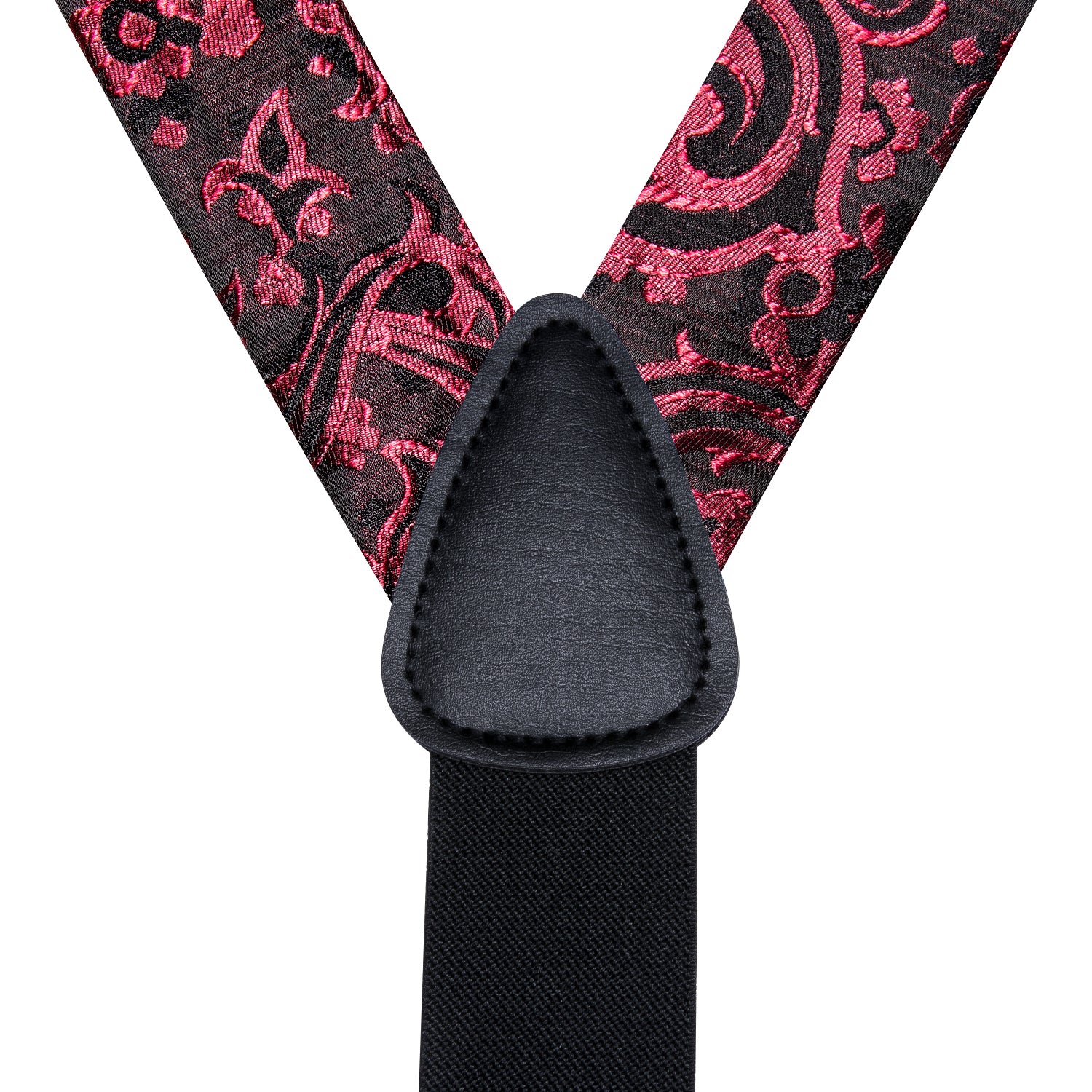 New Black Red Paisley Suspender Bowtie Pocket Square Cufflinks Set