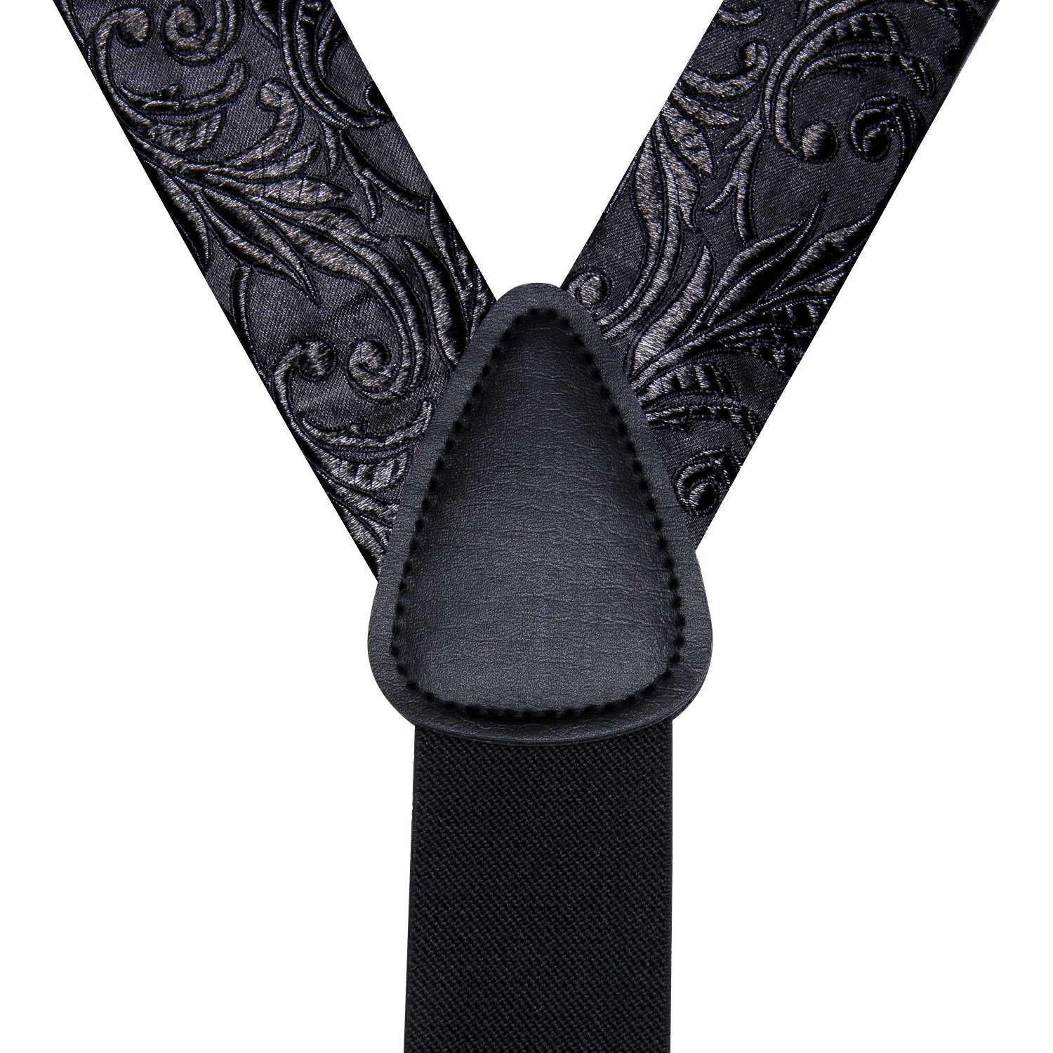 New Black Paisley Suspender Bowtie Pocket Square Cufflinks Set