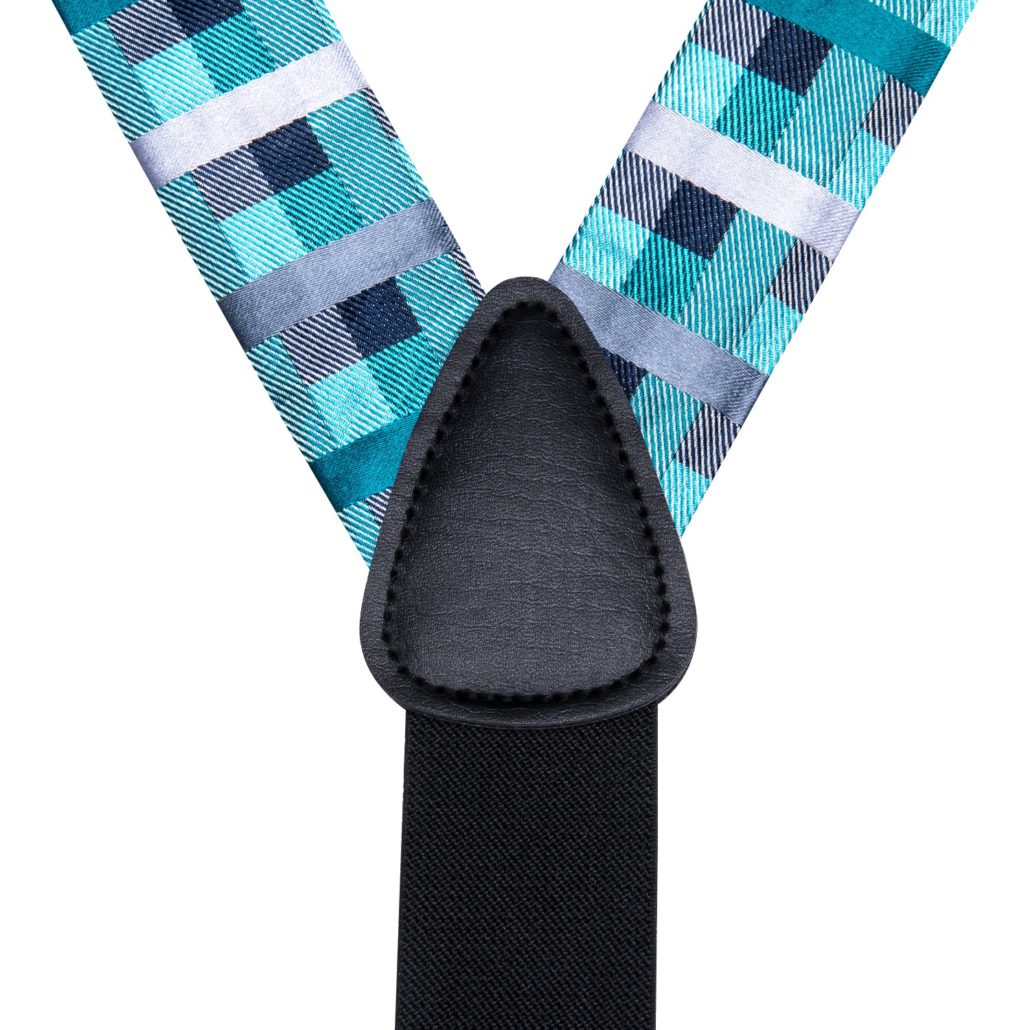 Green Plaid Men's Suspender Bowtie Pocket Square Cufflinks Set