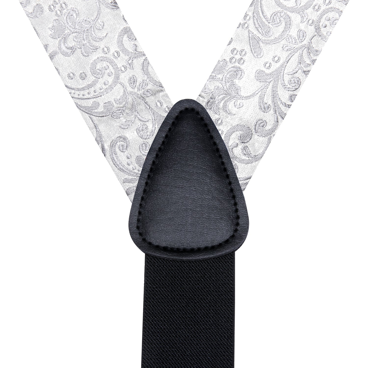 Silver Paisley and Floral Men's Suspender Bowtie Pocket Square Cufflinks Set