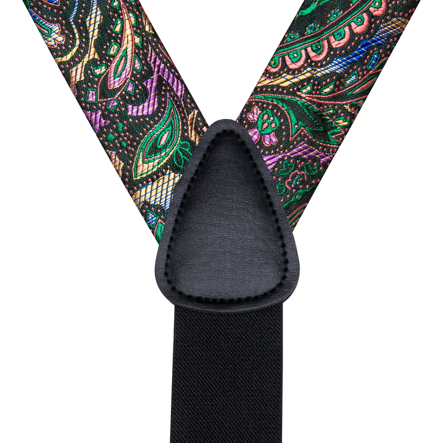 Colorful Paisley Men's Suspender Bowtie Pocket Square Cufflinks Set