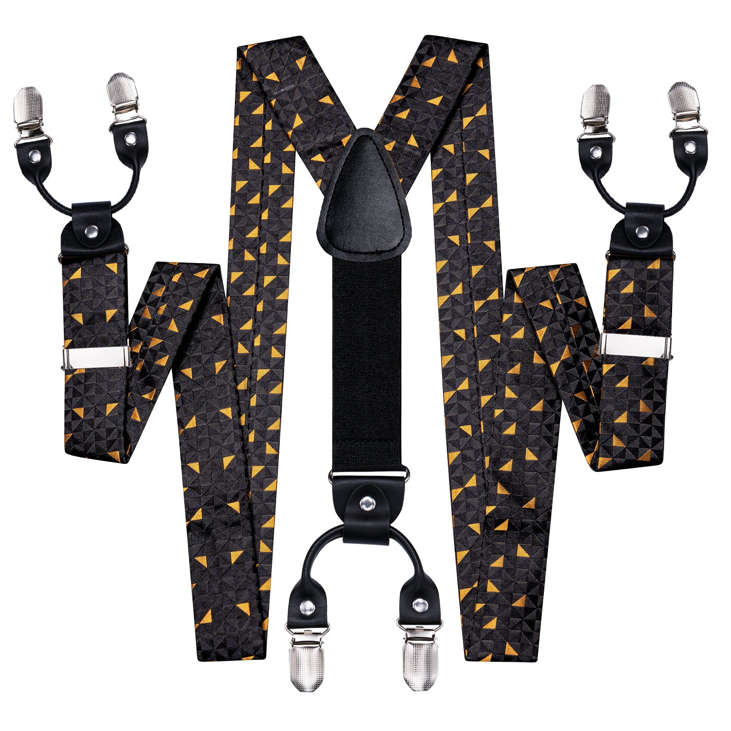 Black Yellow Novelty Men's Suspender Bowtie Pocket Square Cufflinks Set