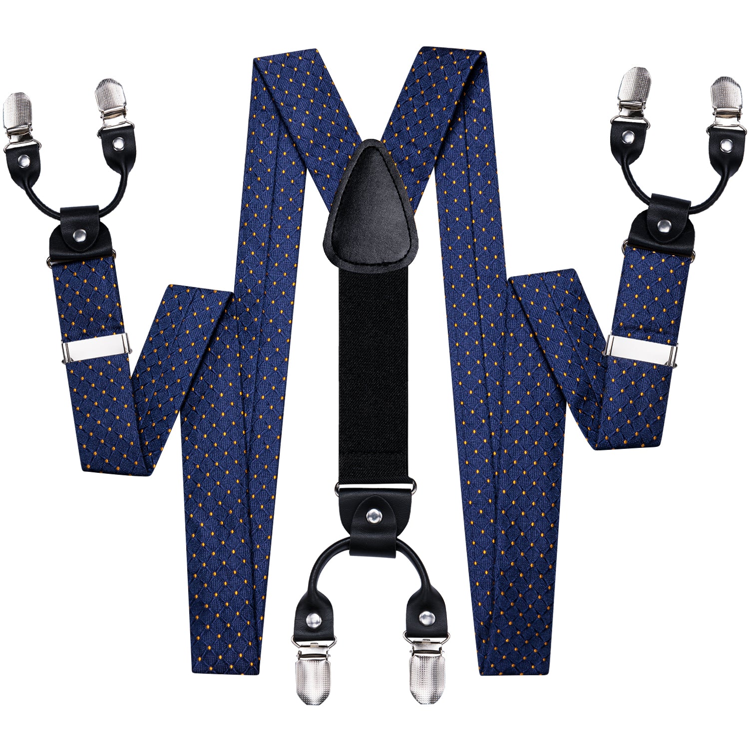 Black Yellow Dot Men's Suspender Bowtie Pocket Square Cufflinks Set