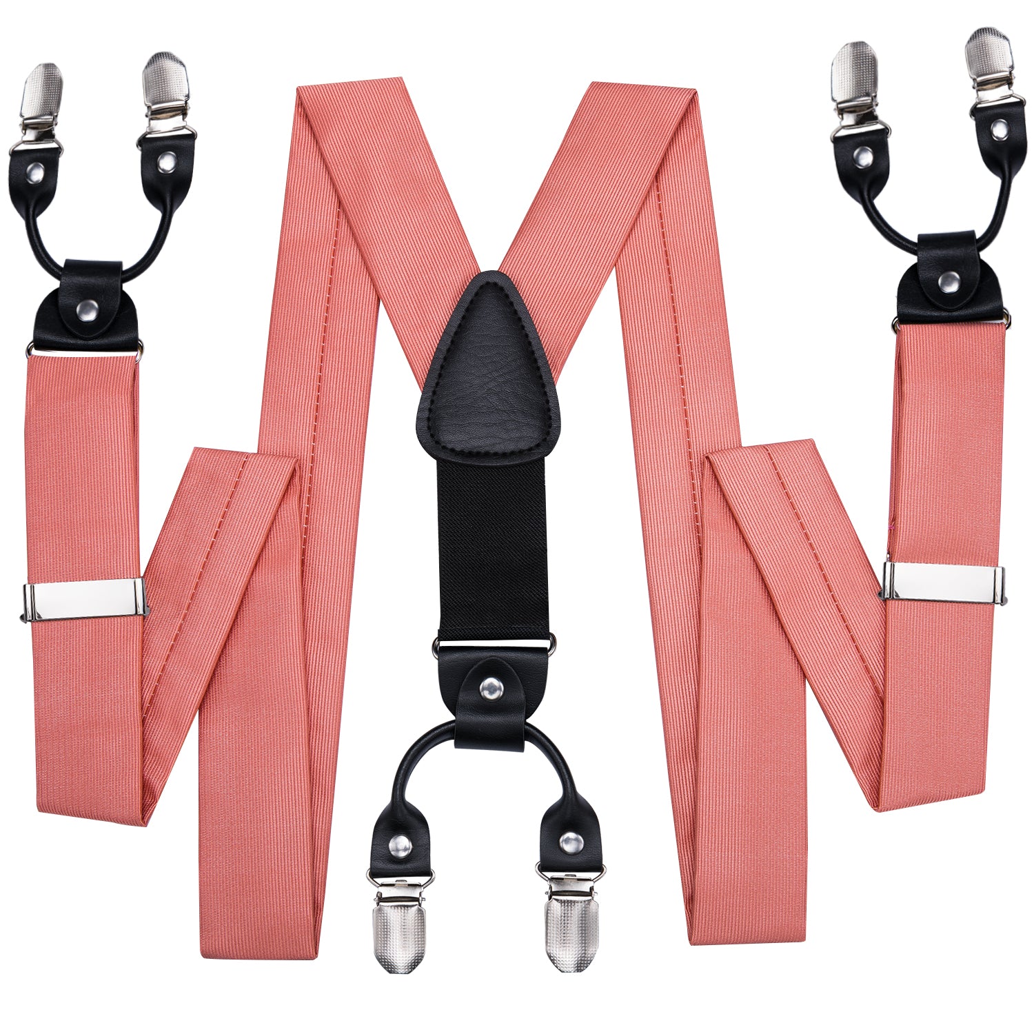 Solid Coral Suspender Bowtie Pocket Square Cufflinks Set