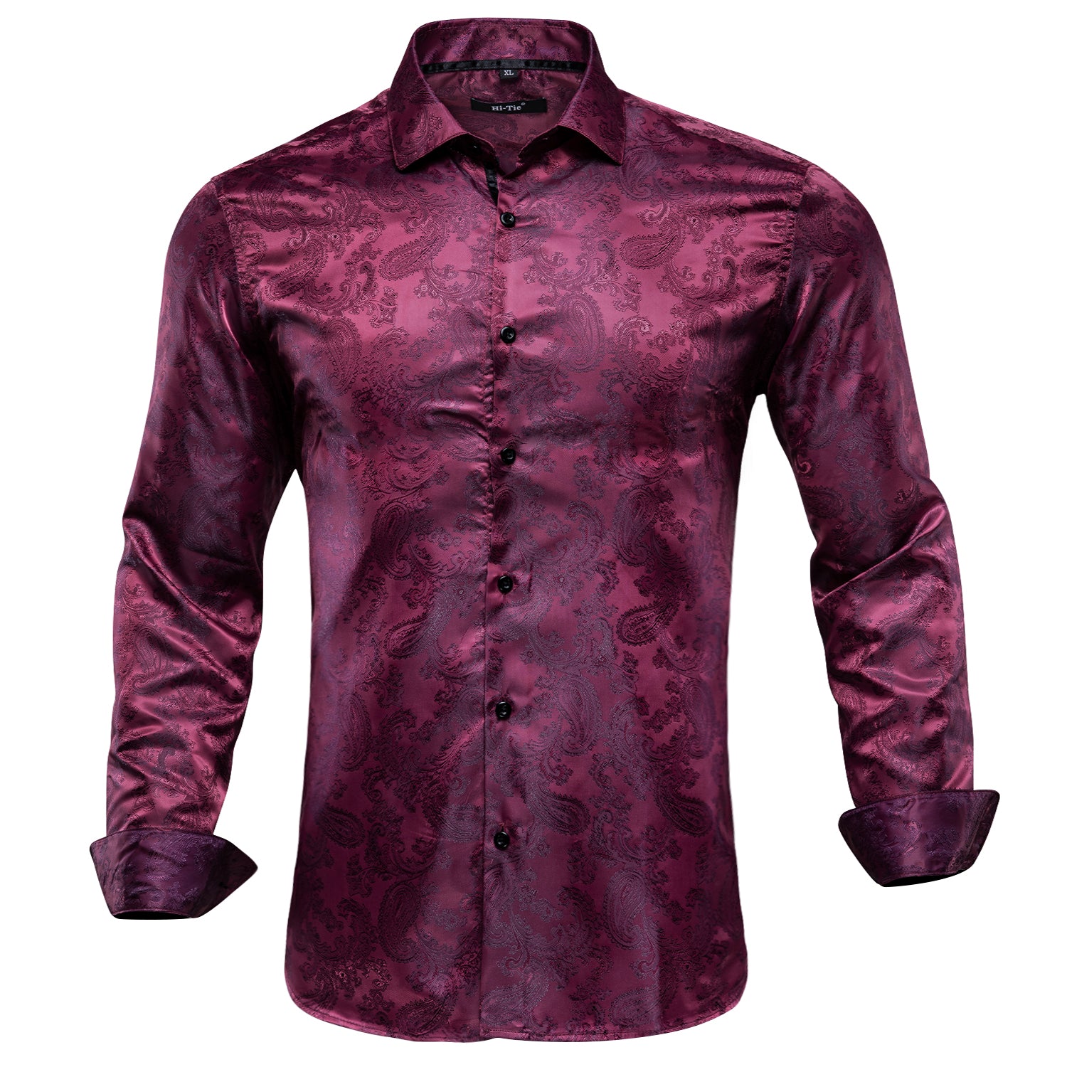 New Purple Red Paisley Silk Men's Long Sleeve Shirt
