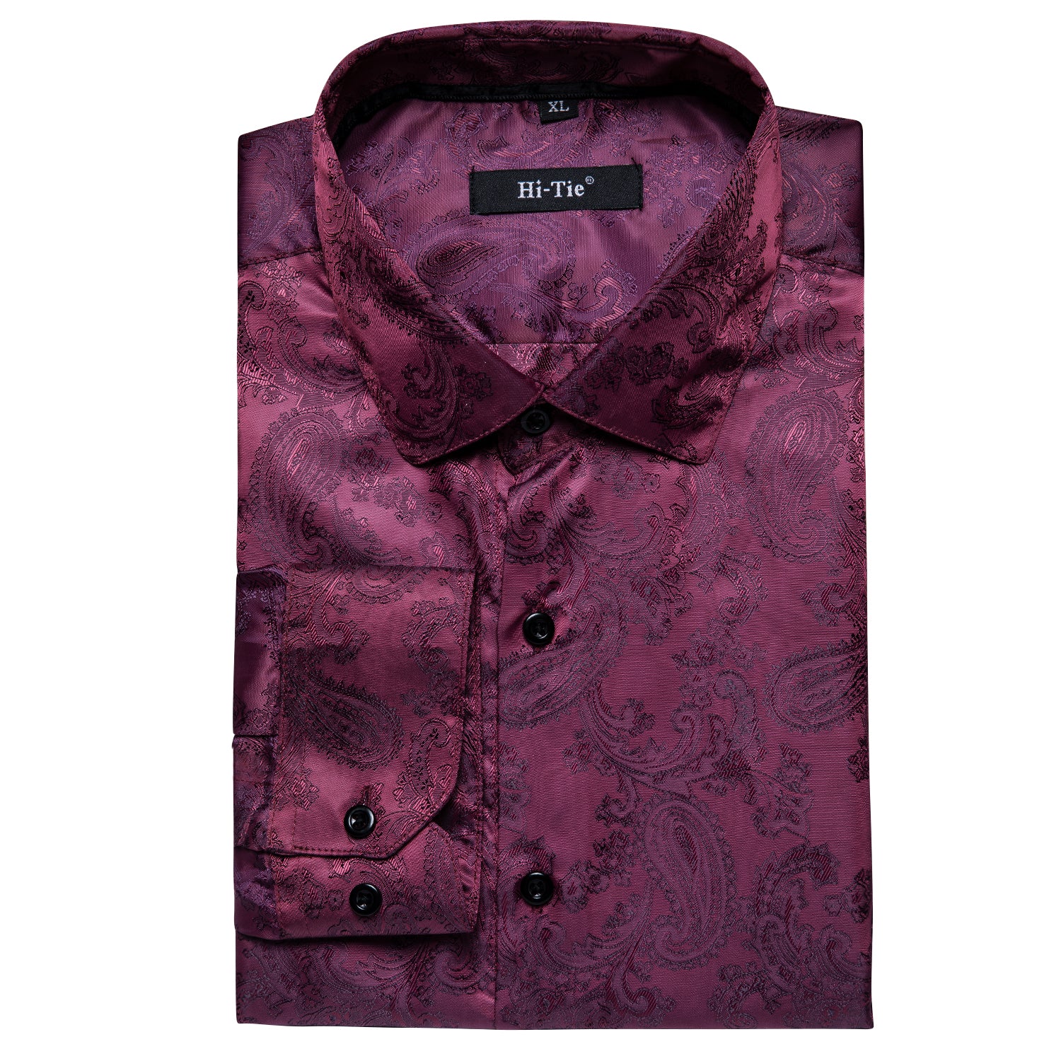 New Purple Red Paisley Silk Men's Long Sleeve Shirt