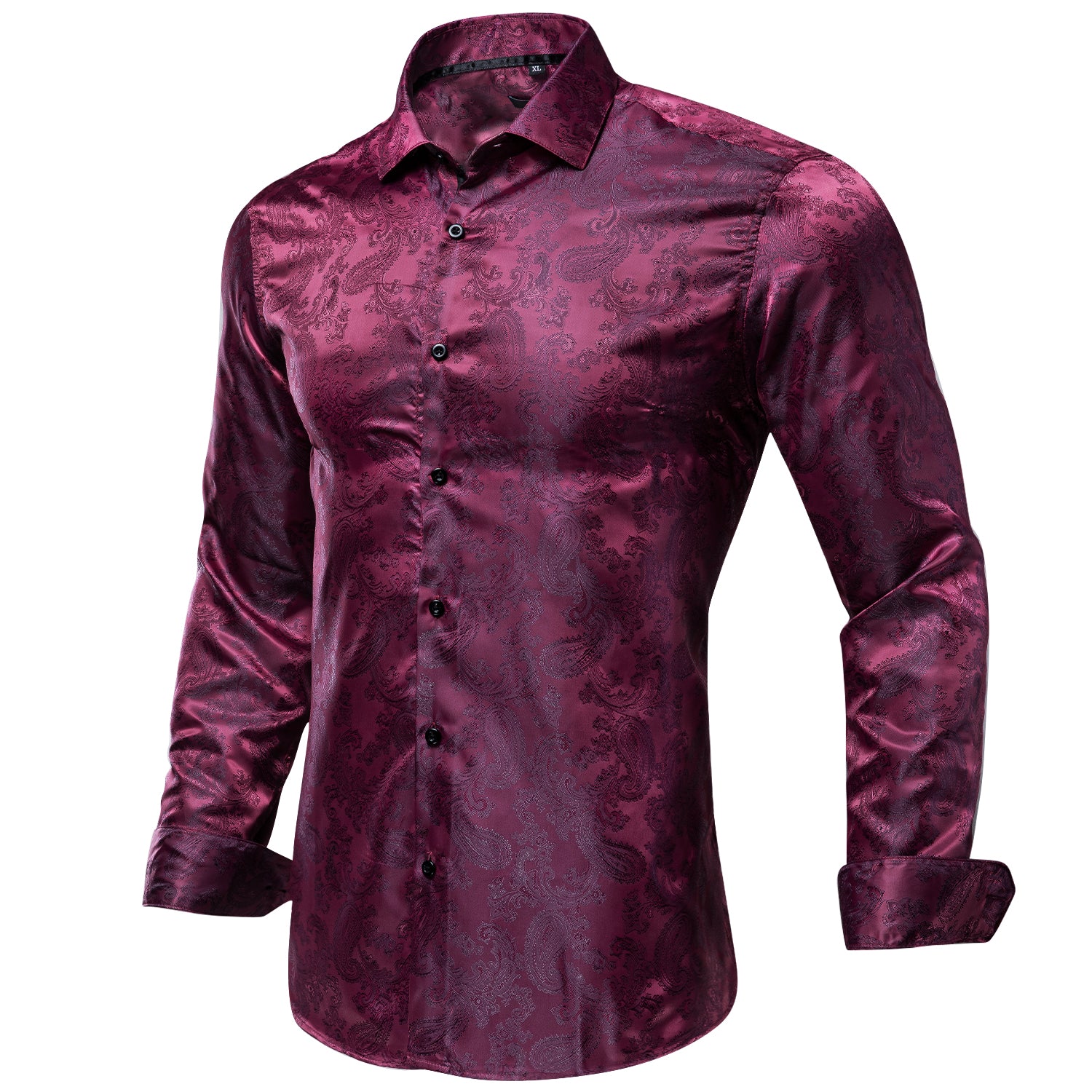 Purple Red Paisley Silk Men's Long Sleeve Shirt