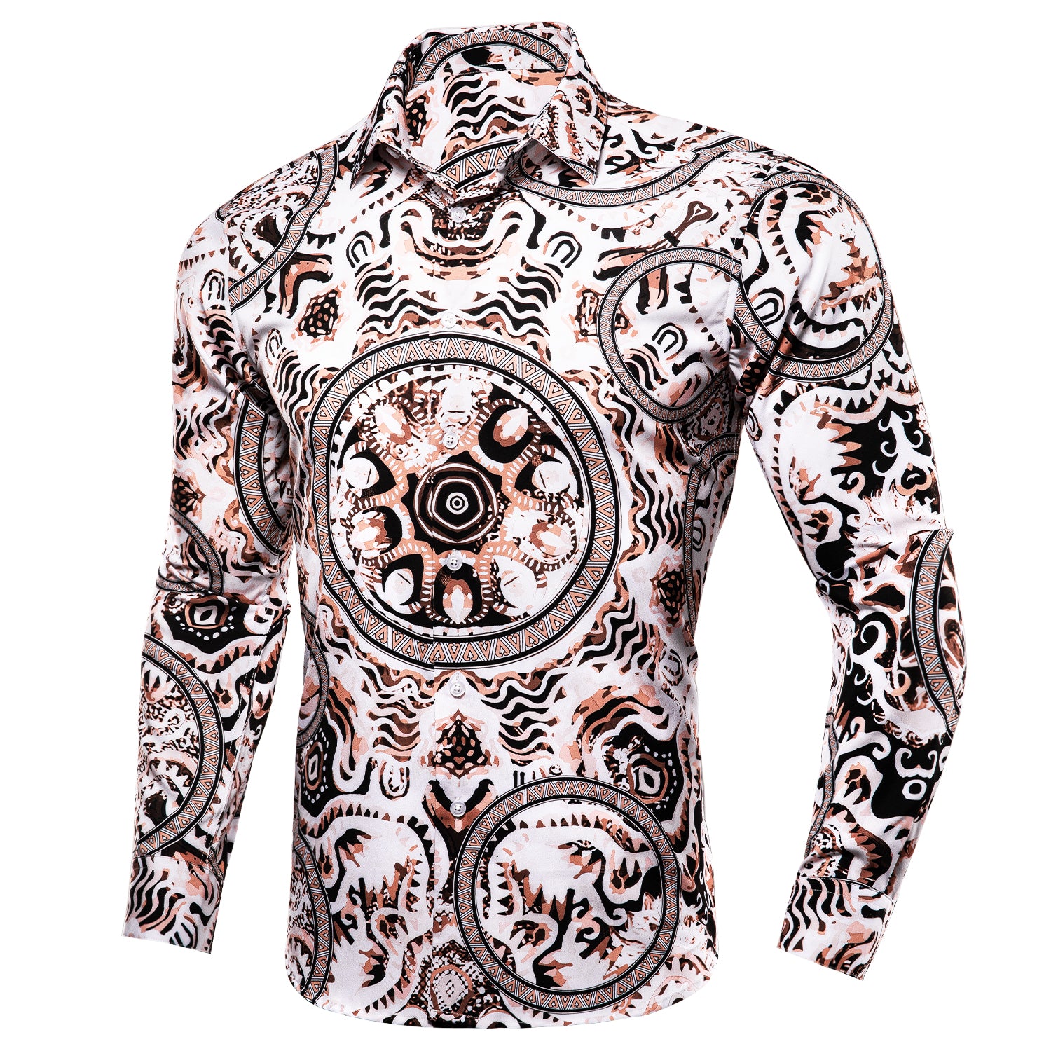 New White Brown Curcle Print Novelty Men's Shirt