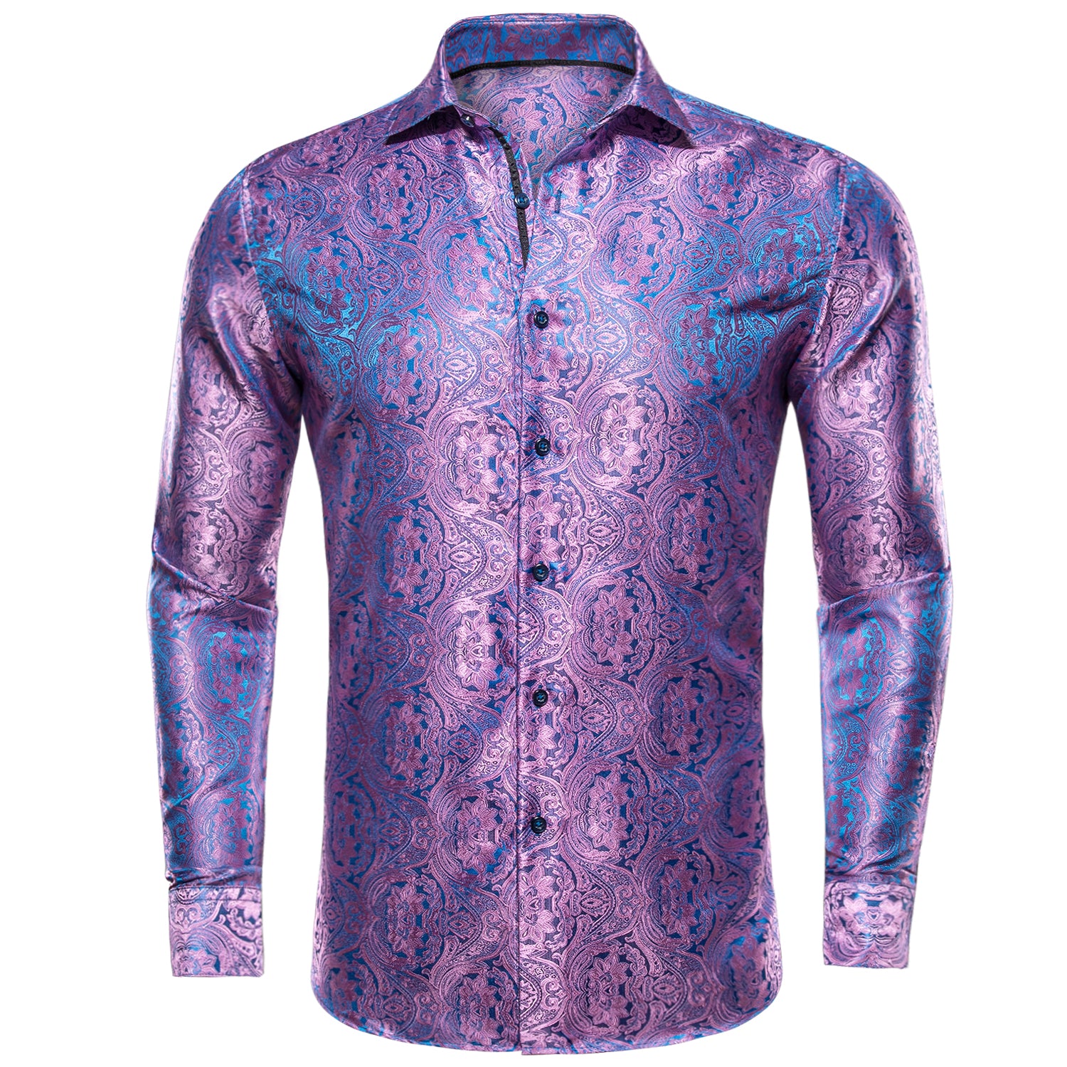 Shining Purple Blue Paisley Silk Men's Shirt