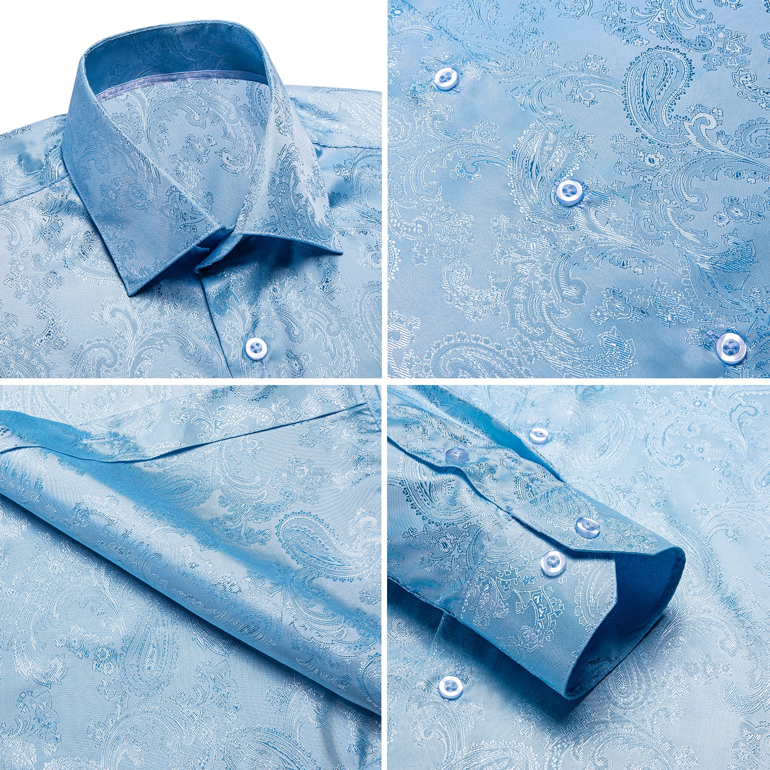 Sky-blue Paisley Silk Men's Shirt