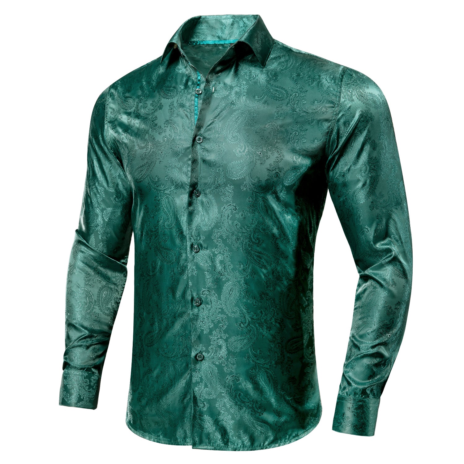 New Arrival Turquoise Green Paisley Silk Men's Shirt
