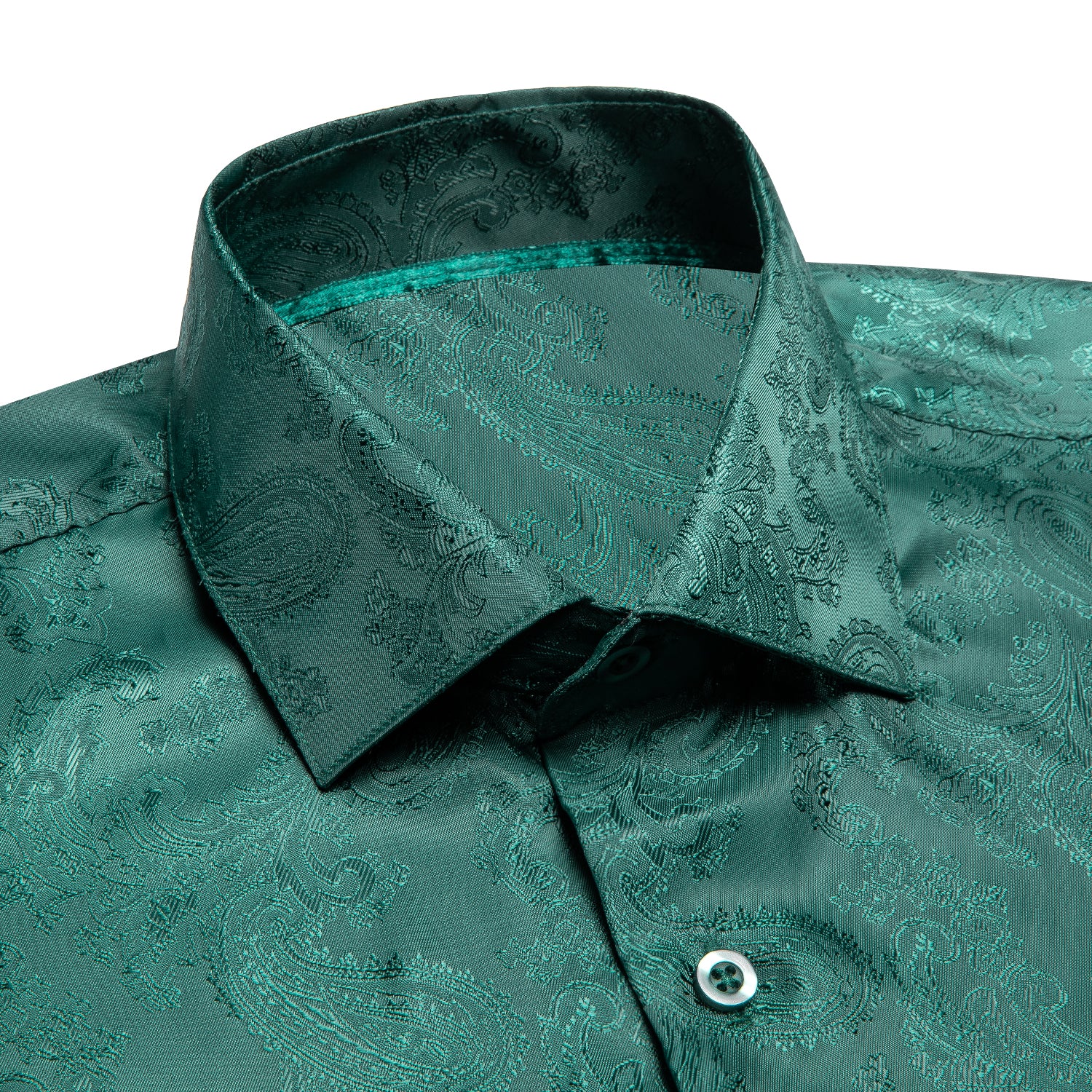 New Arrival Turquoise Green Paisley Silk Men's Shirt