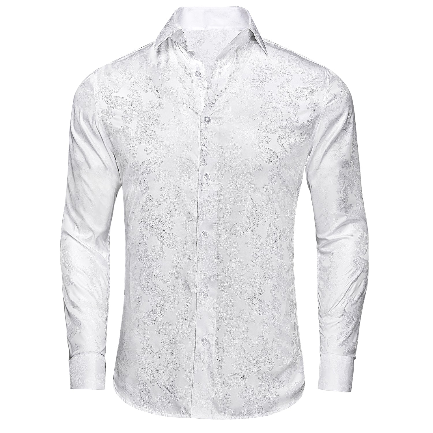 New Arrival Pure White Paisley Silk Men's Shirt