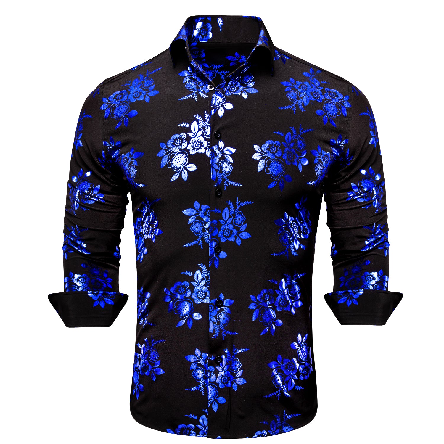 Clearance Sale New Black Blue Flower Men's Shirt