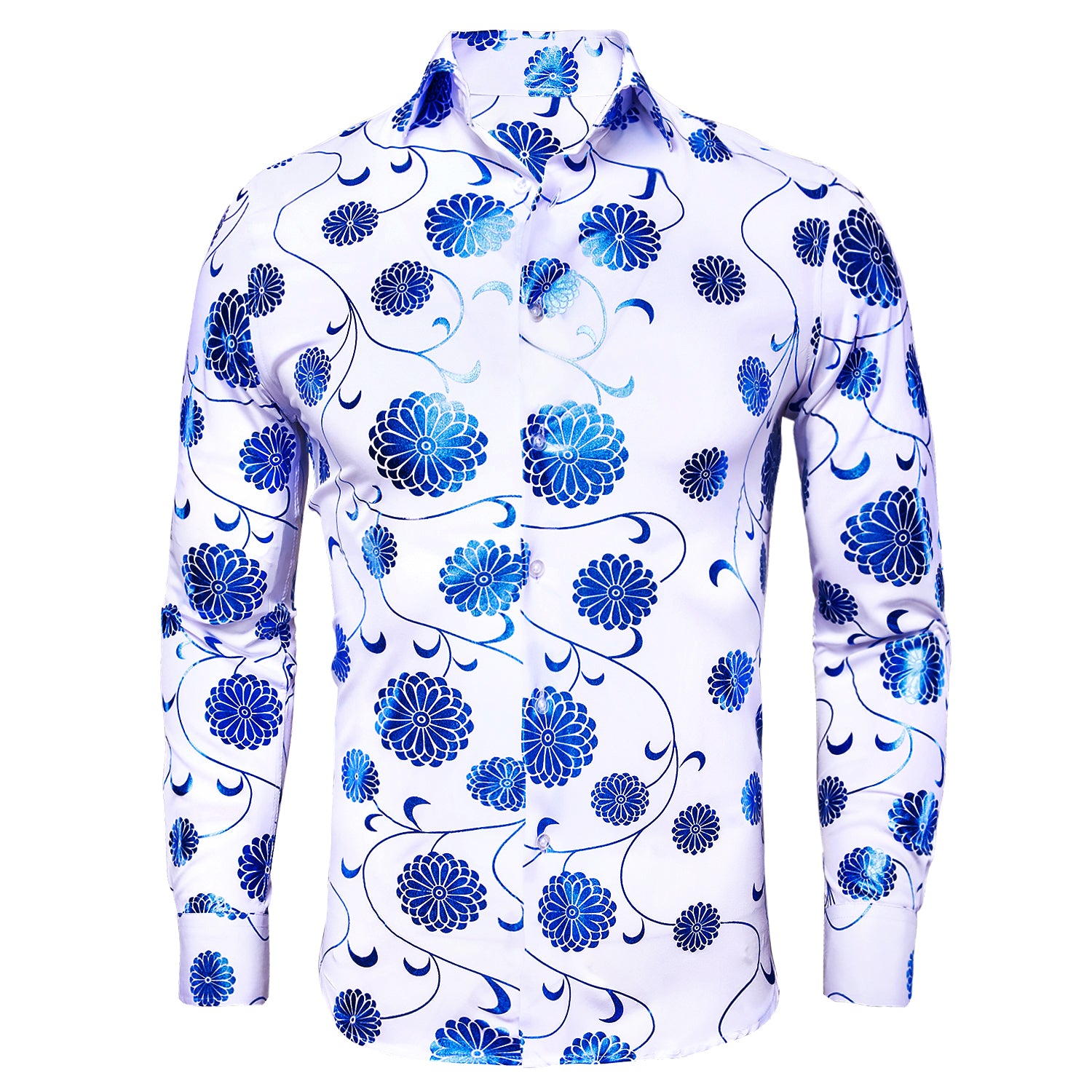 Clearance Sale New White Blue Flower Men's Shirt