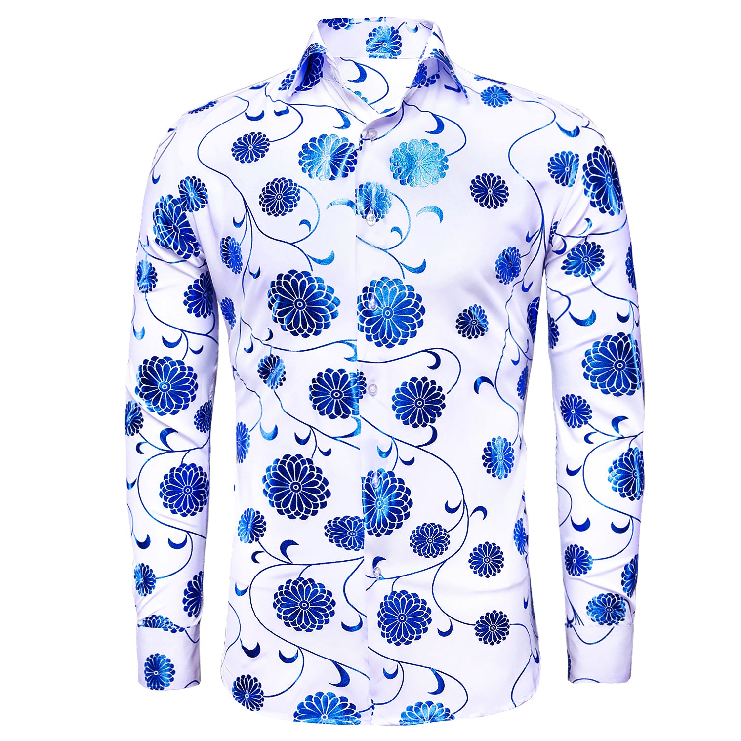 White Blue Flower Men's Shirt
