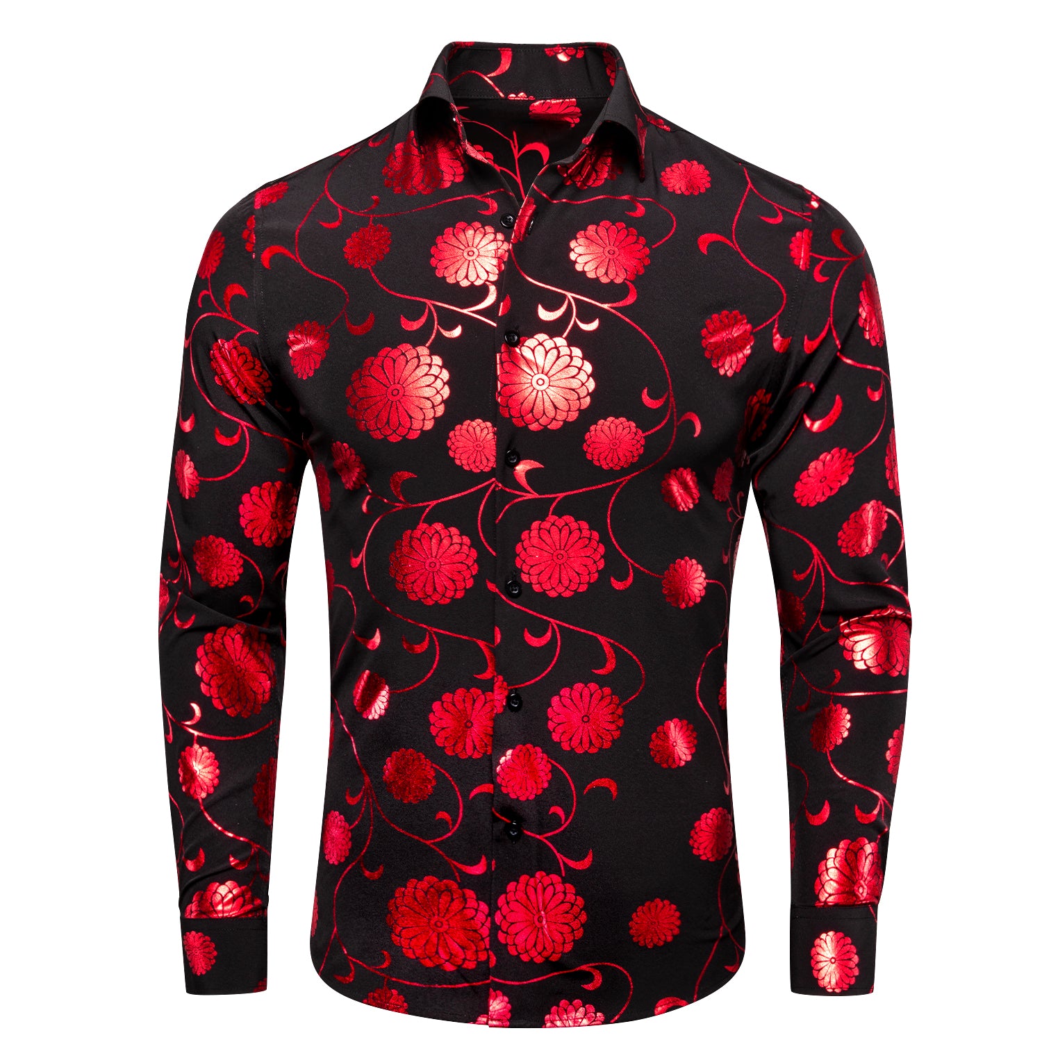 Clearance Sale New Black Red Flower Men's Shirt