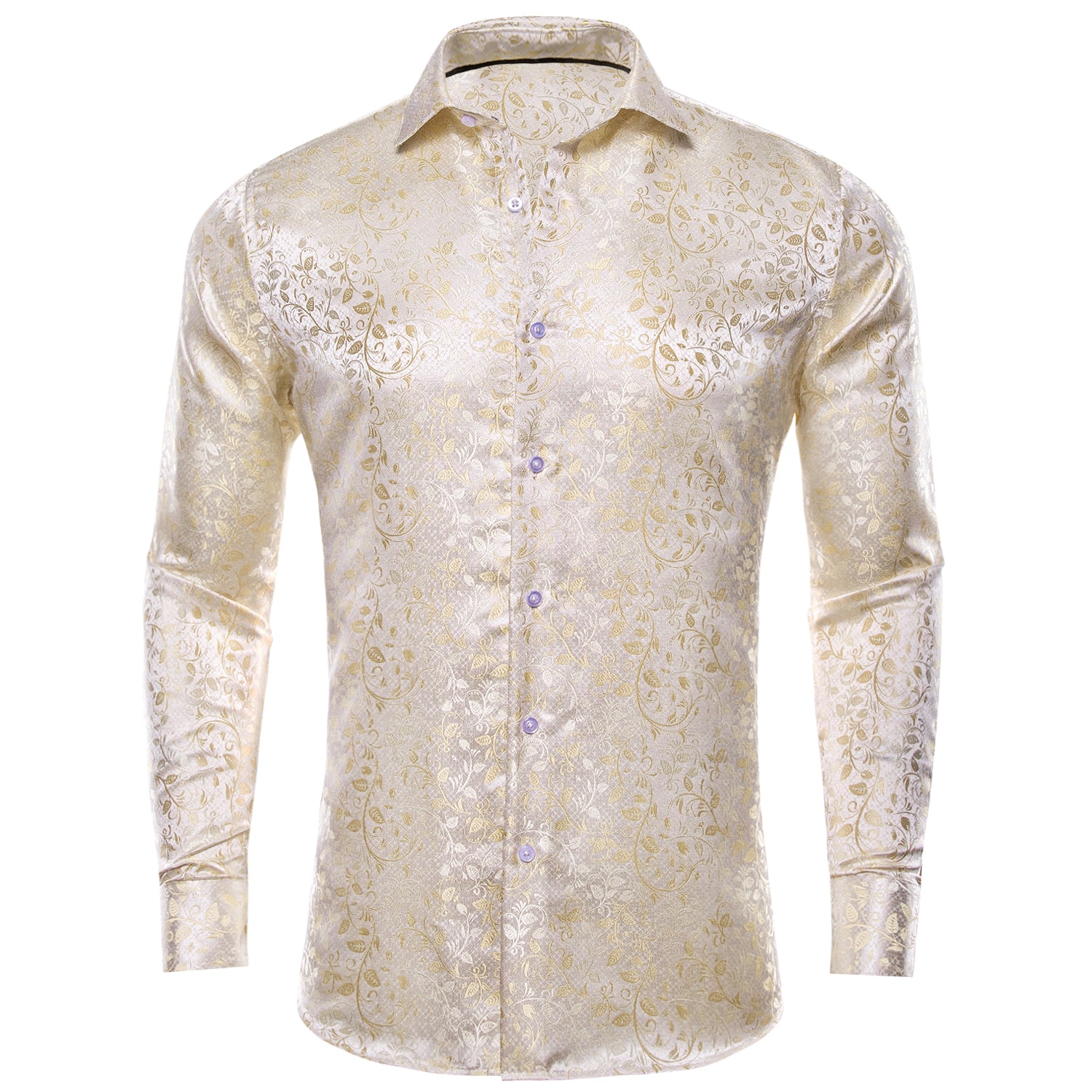 Champagne Gold Flower Silk Men's Shirt