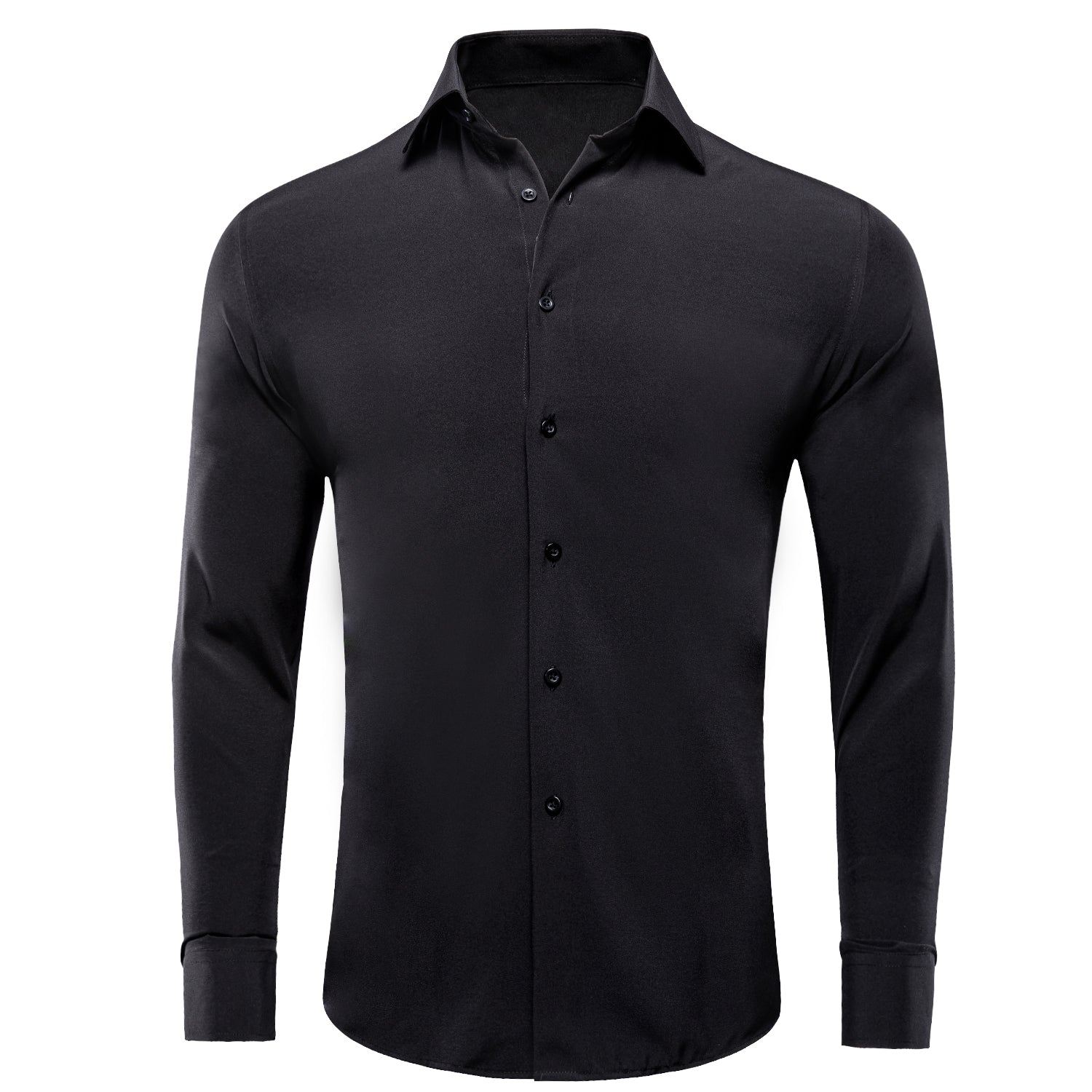 Pure Black Stretch Men's Long Sleeve Shirt