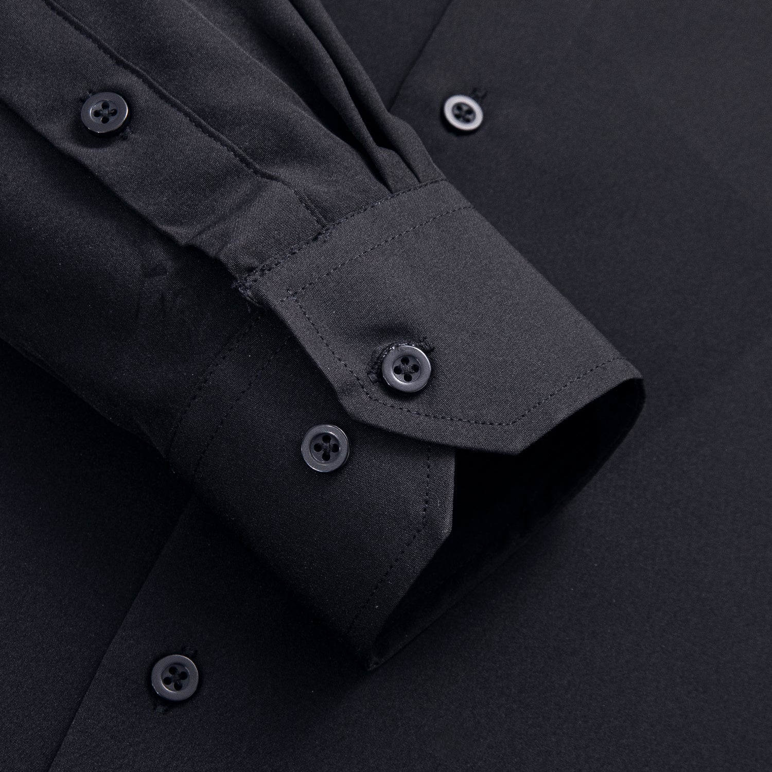 Pure Black Stretch Men's Long Sleeve Shirt