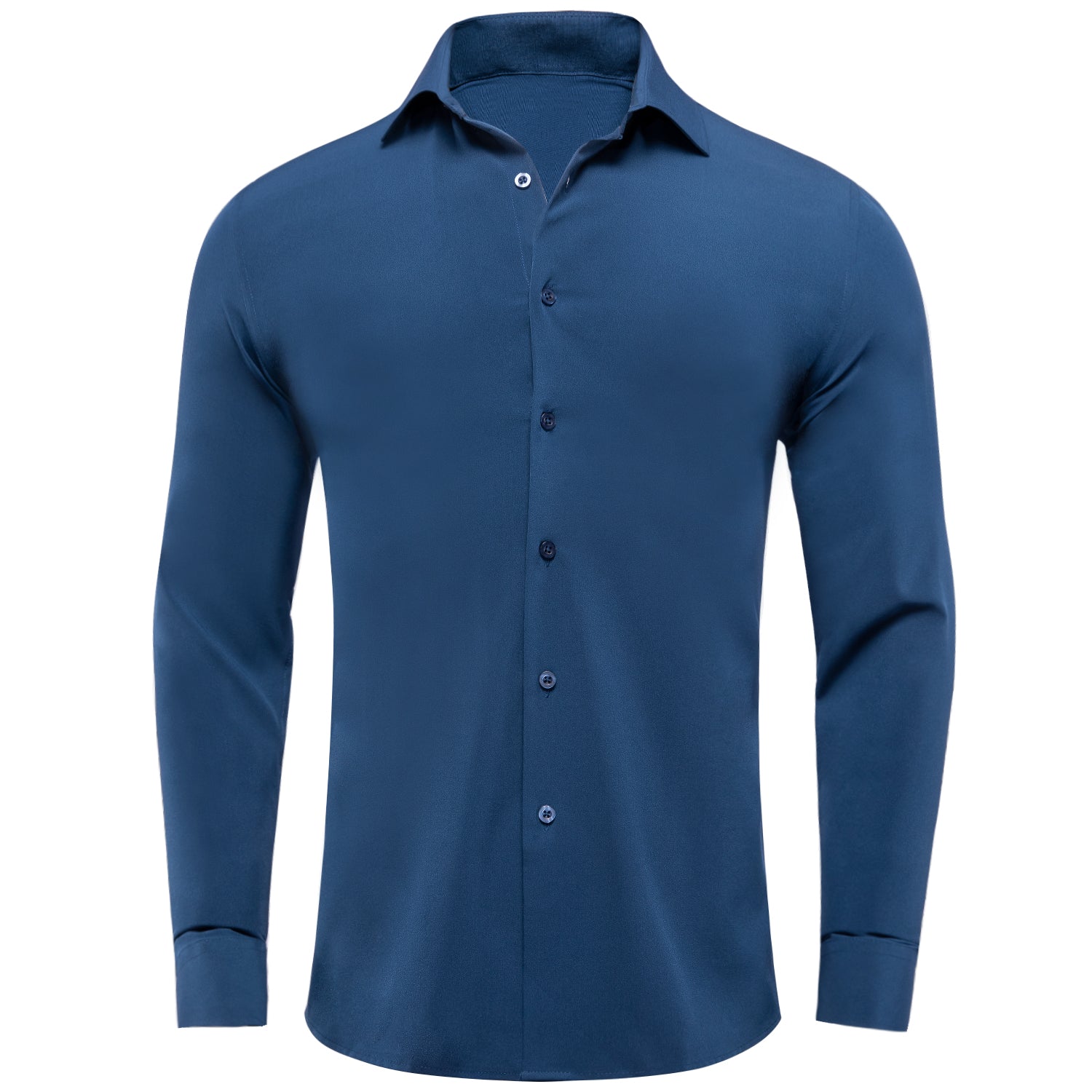 Navy Blue Stretch Men's Long Sleeve Shirt