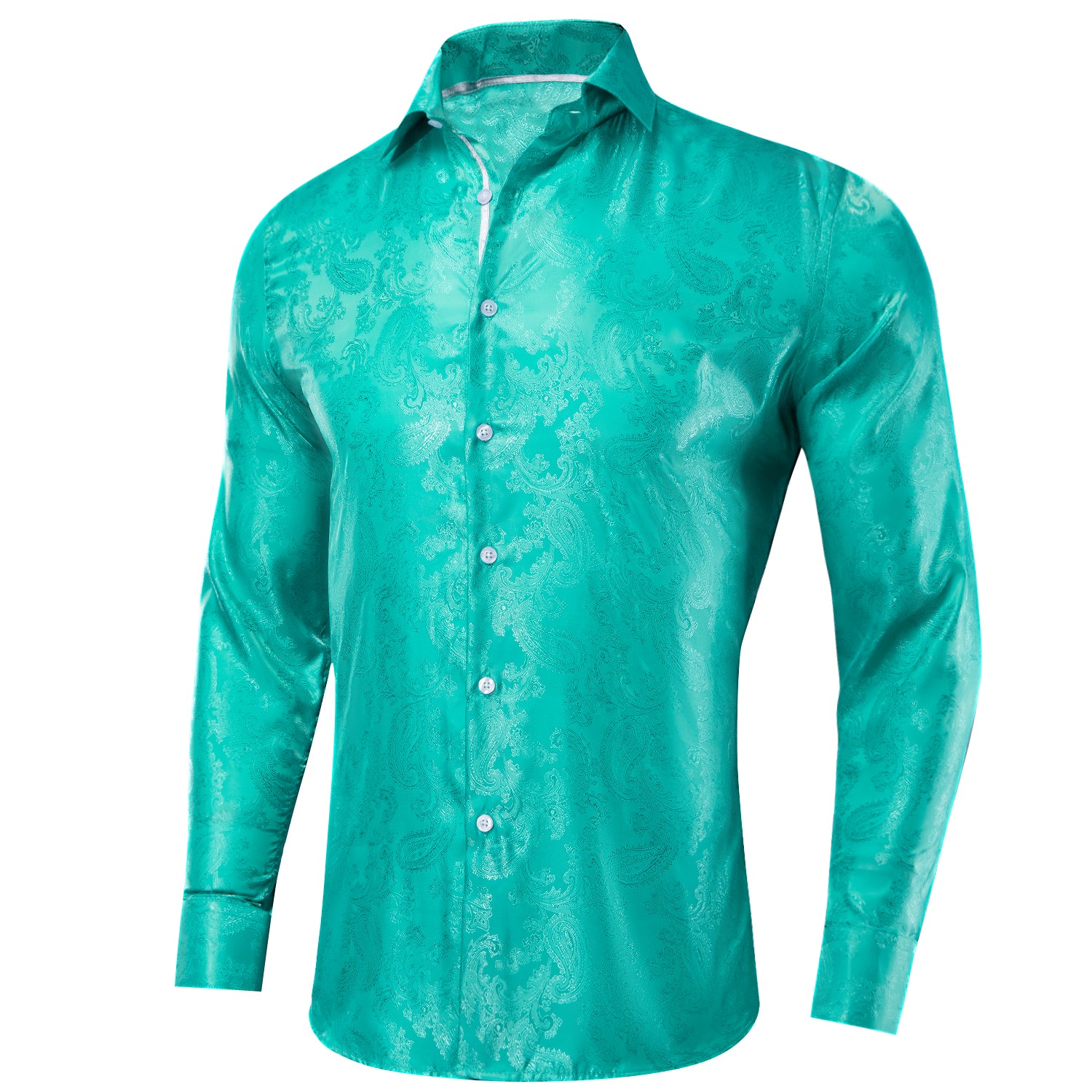 Clearance Sale Turquoise Blue Paisley Silk Men's Long Sleeve Shirt