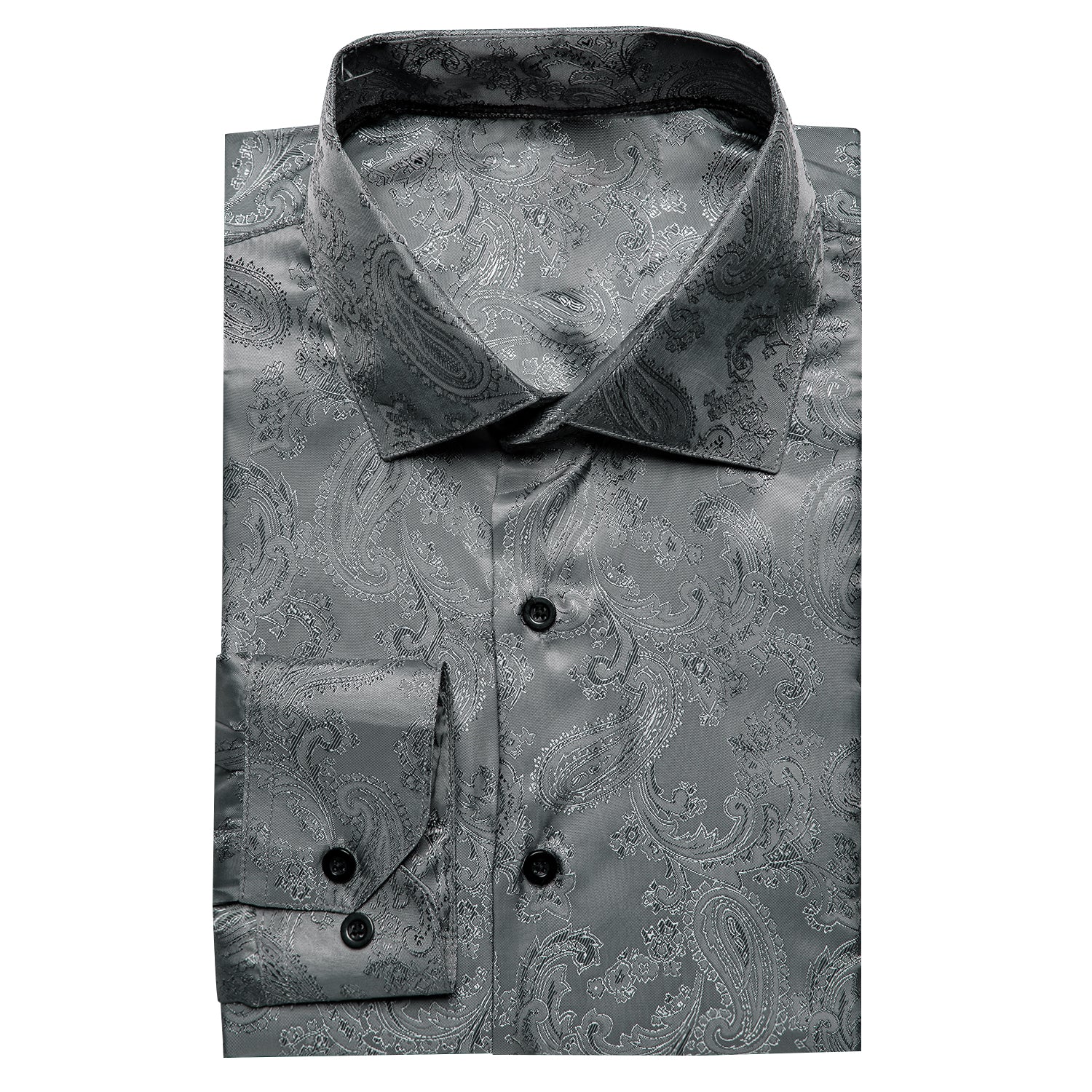 Clearance Sale New Dark Grey Paisley Silk Men's Long Sleeve Shirt
