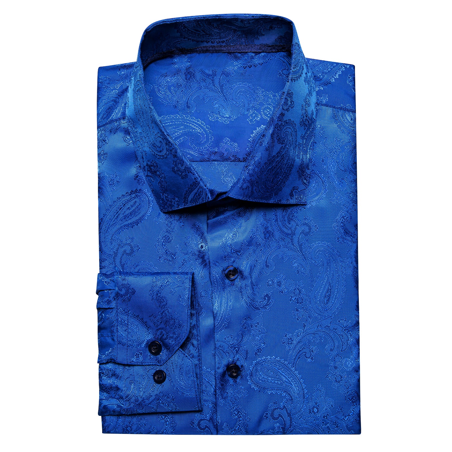 New Navy Blue Paisley Silk Men's Long Sleeve Shirt
