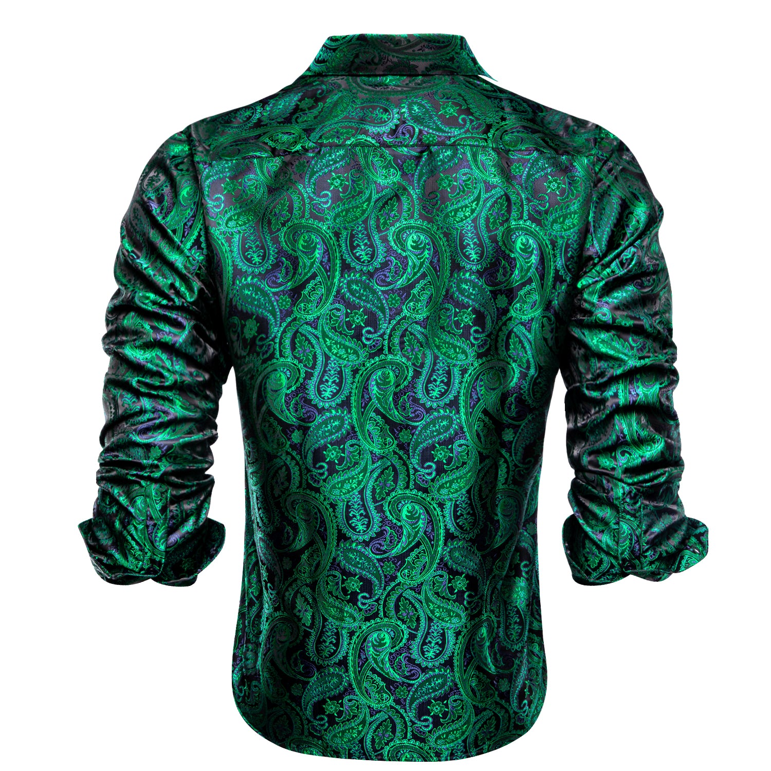 New Black Green Blue Paisley Silk Men's Long Sleeve Shirt