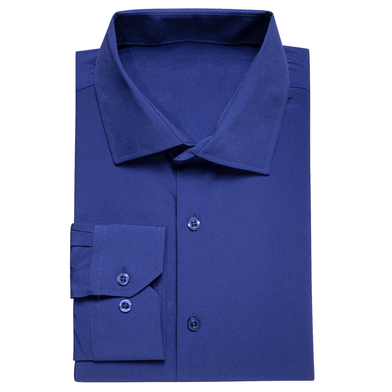Clearance Sale New Navy Formal Blue Solid Silk Men's Long Sleeve Shirt for Wedding and Business
