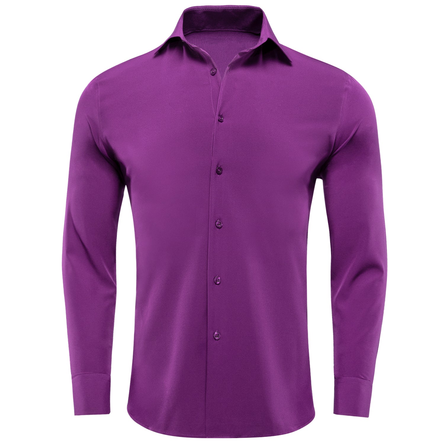 New Purple Men's Formal Solid Silk Long Sleeve Shirt for Wedding and Business