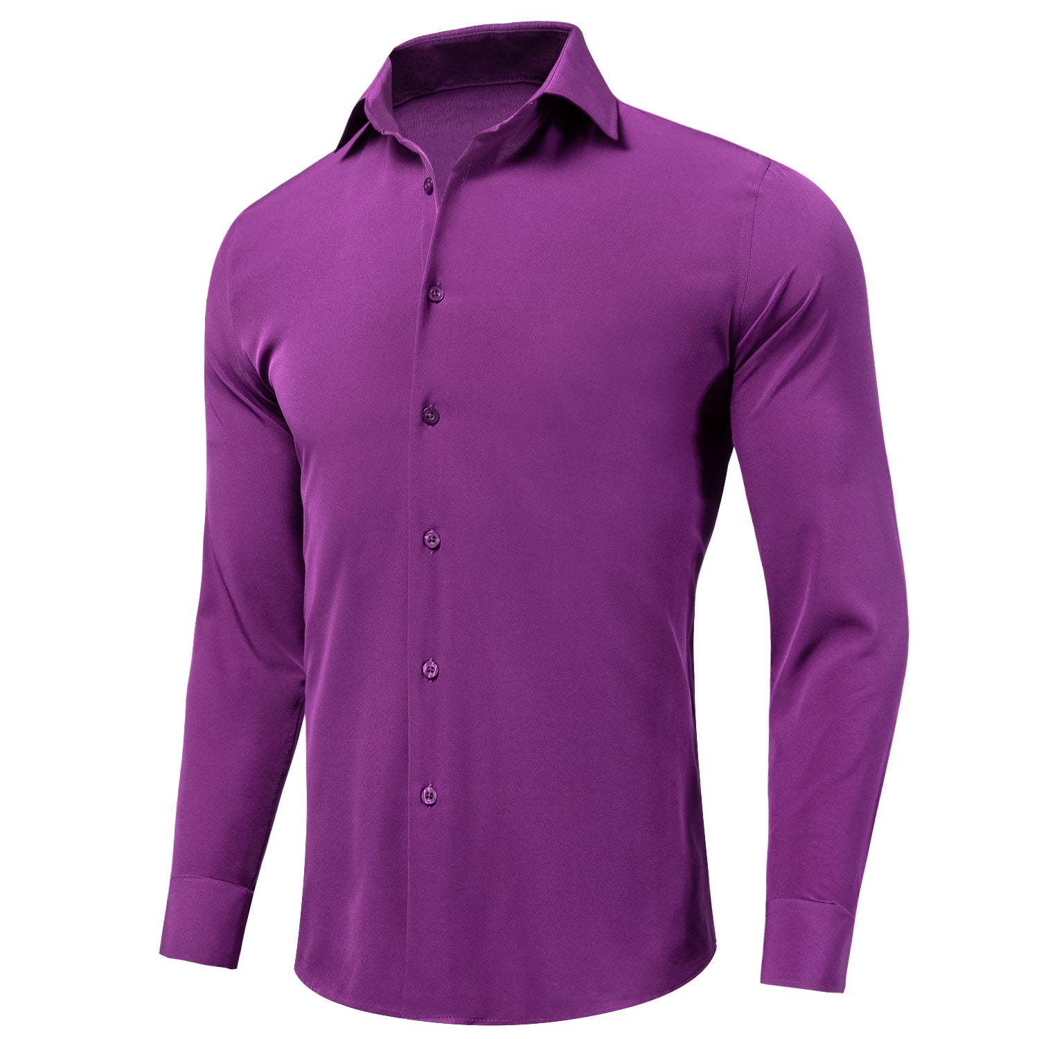 New Purple Men's Formal Solid Silk Long Sleeve Shirt for Wedding and Business