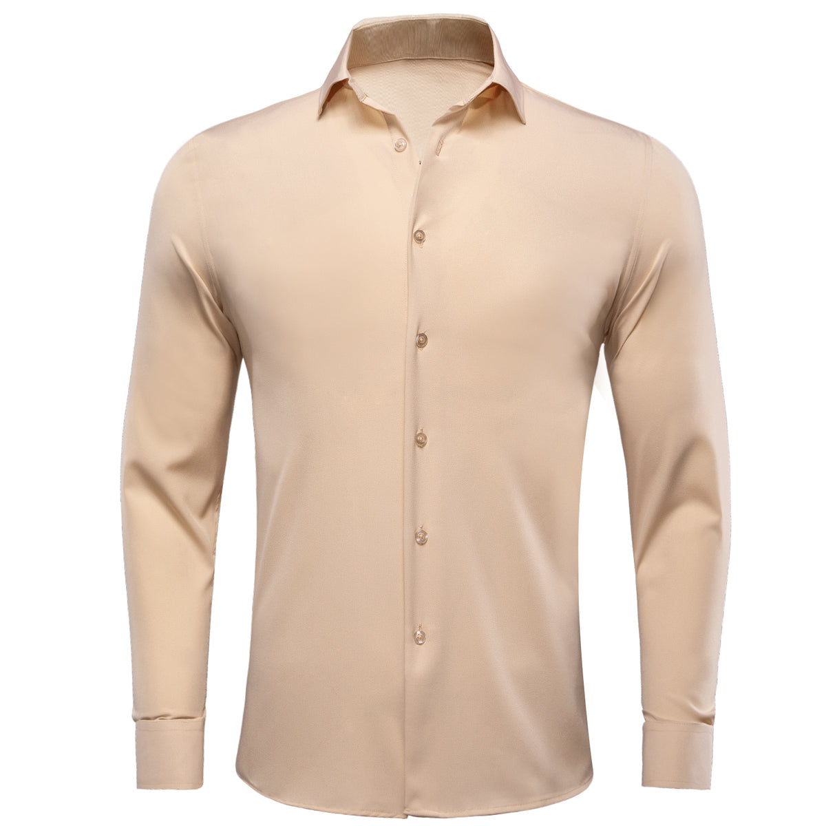 Tan Men's Formal Silk Solid Long Sleeve Shirt, M