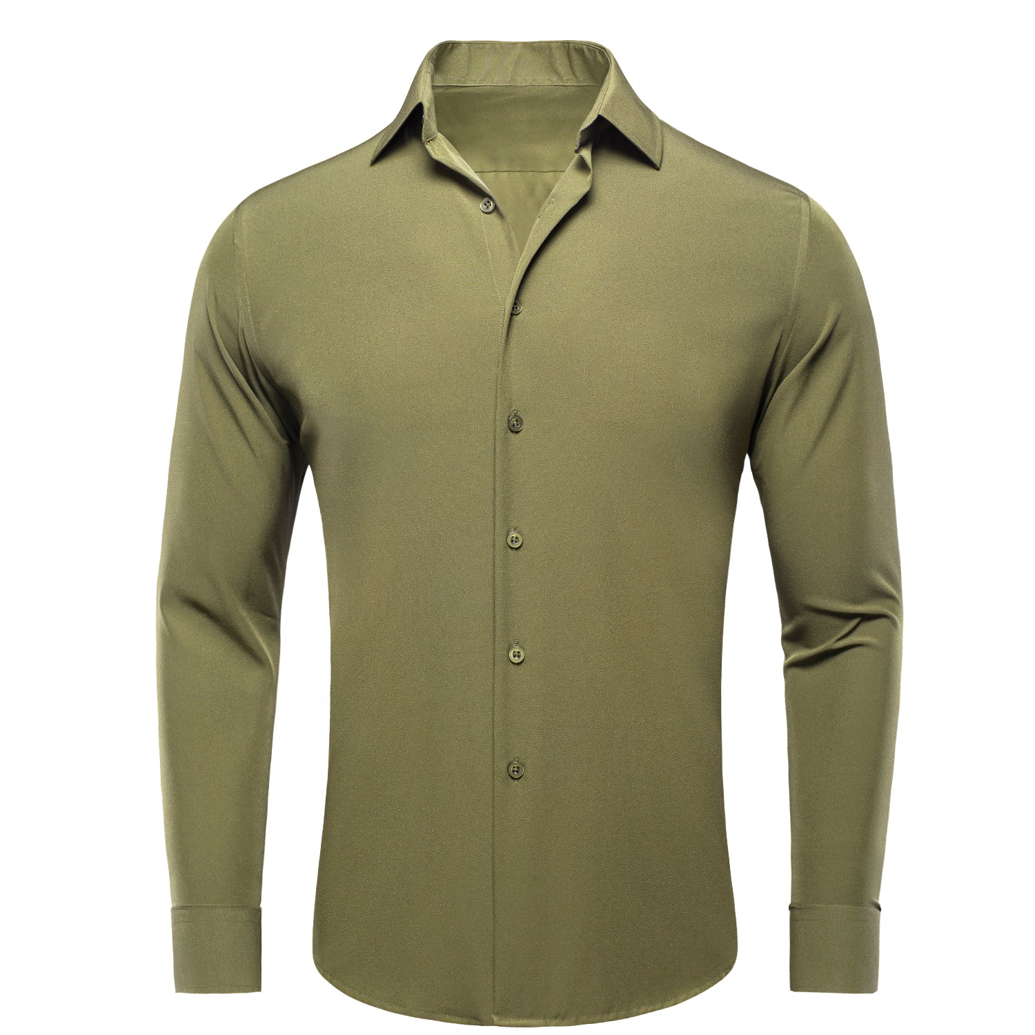 Olive Green Stretch Men's Long Sleeve Shirt
