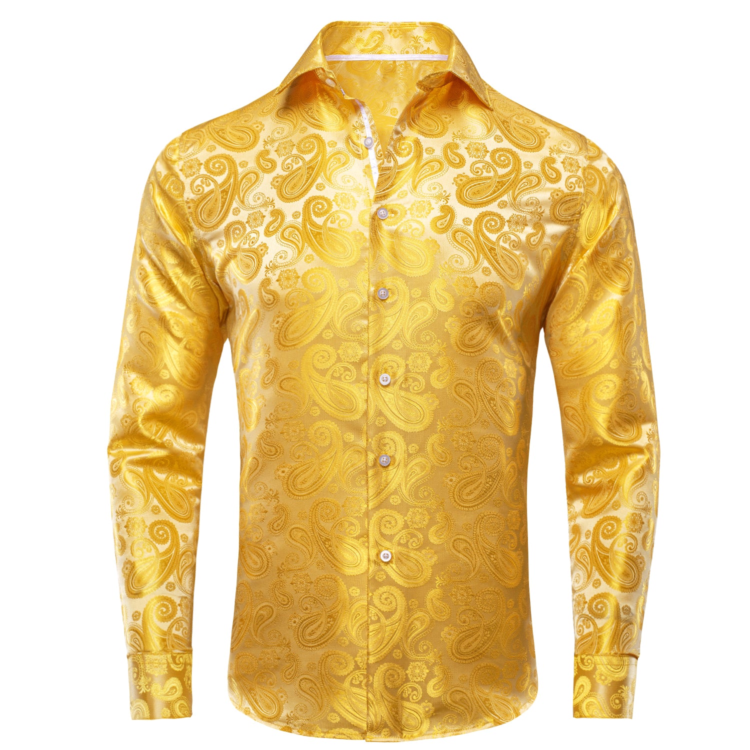 New Golden Silver Paisley Silk Men's Long Sleeve Shirt