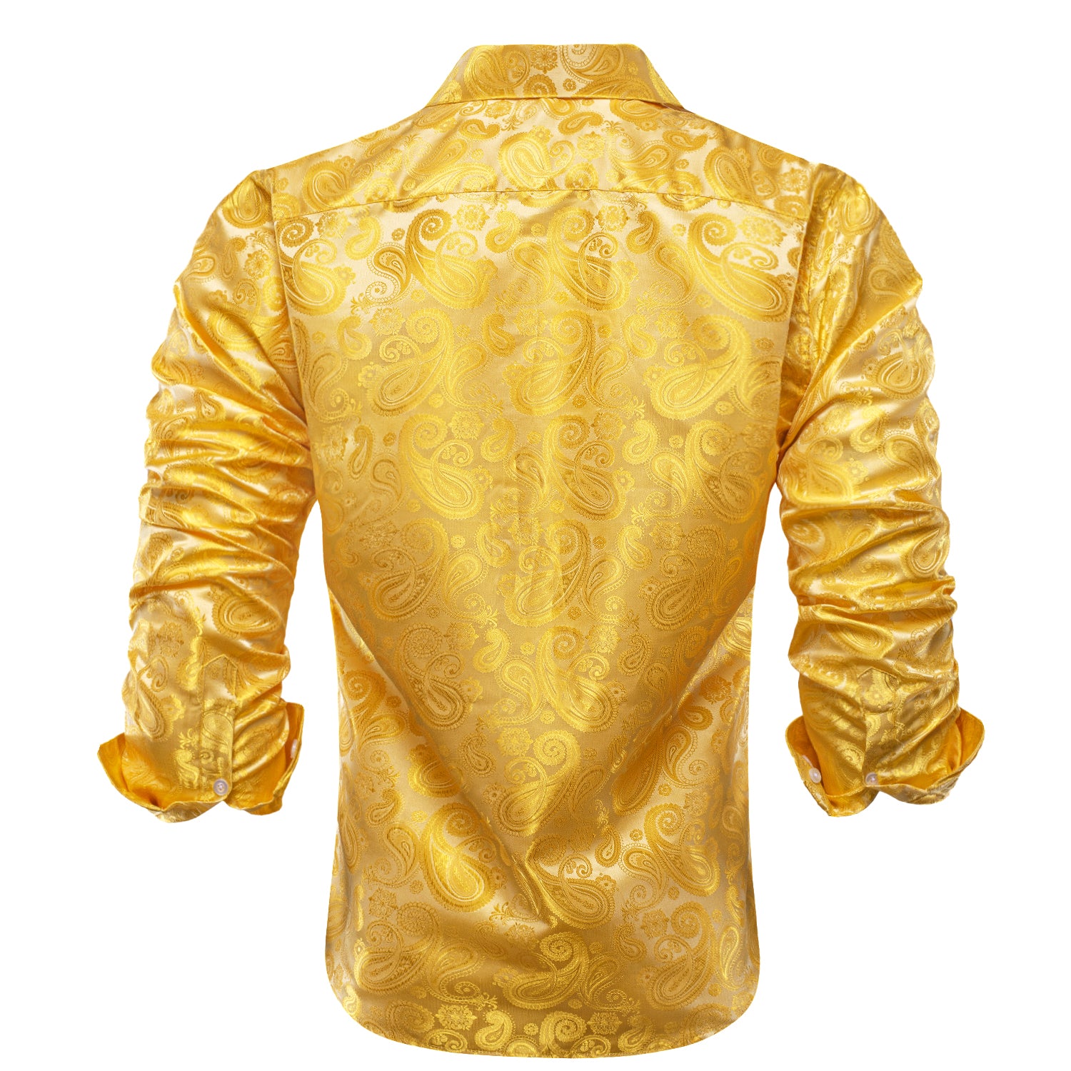 New Golden Silver Paisley Silk Men's Long Sleeve Shirt