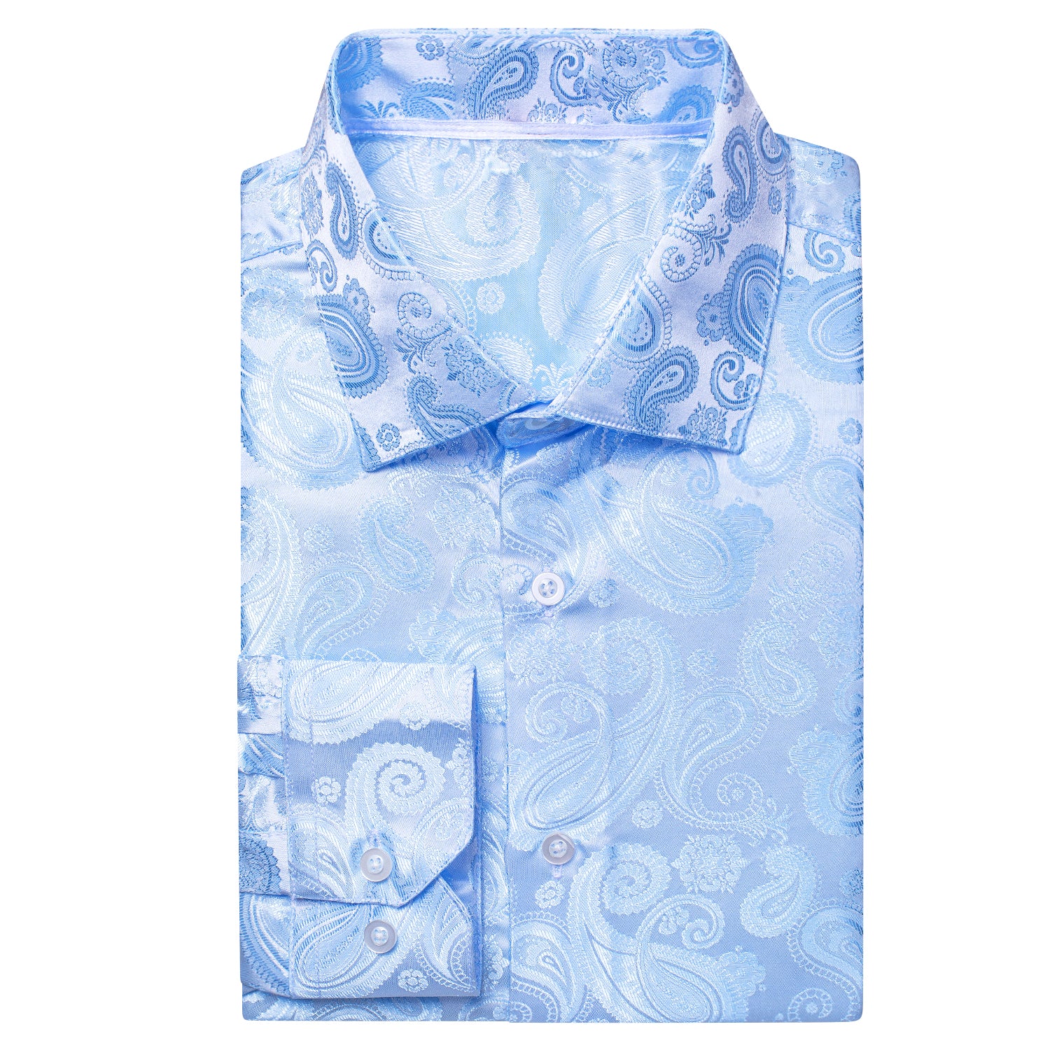 New Sky Blue Paisley Silk Men's Long Sleeve Shirt