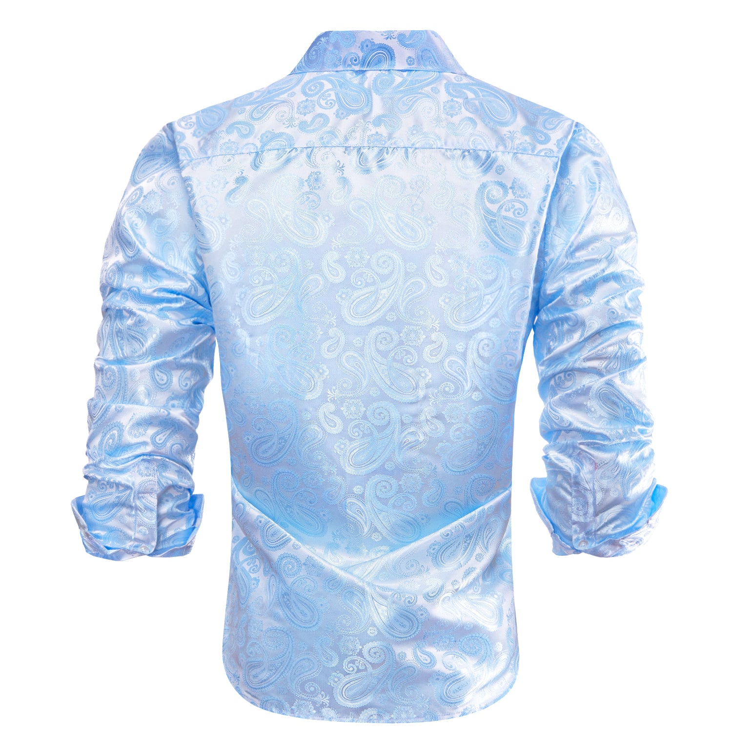 New Sky Blue Paisley Silk Men's Long Sleeve Shirt