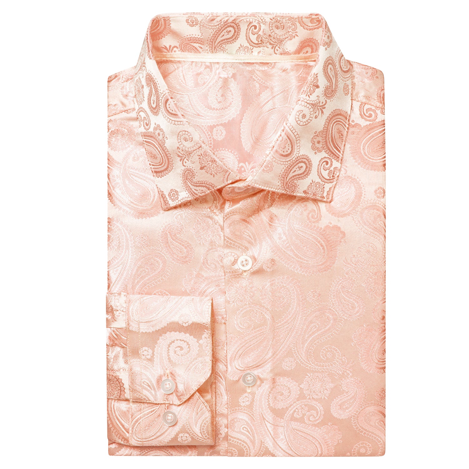 New Light Pink Paisley Silk Men's Long Sleeve Shirt Casual