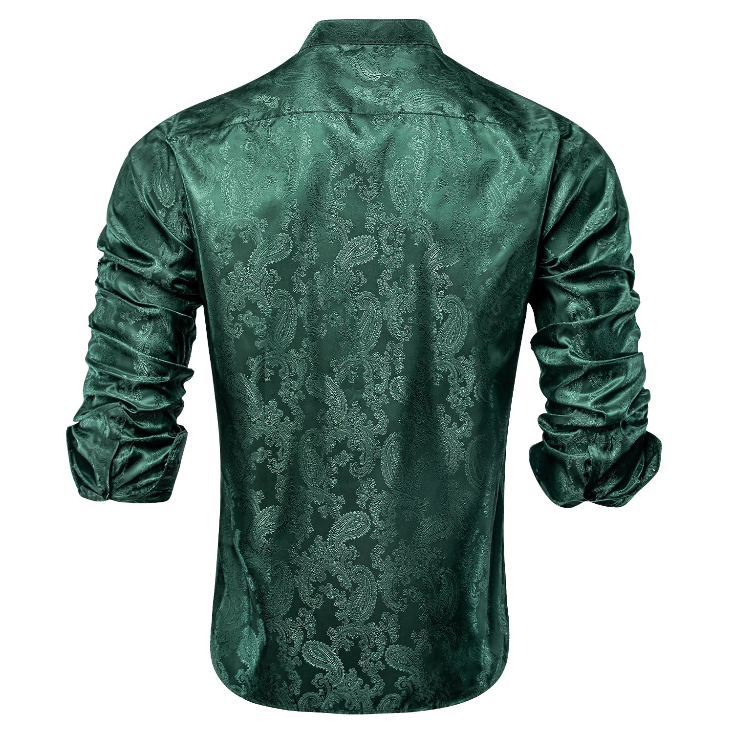New Emerald Green Paisley  Men's Silk Dress Long Sleeve Shirt