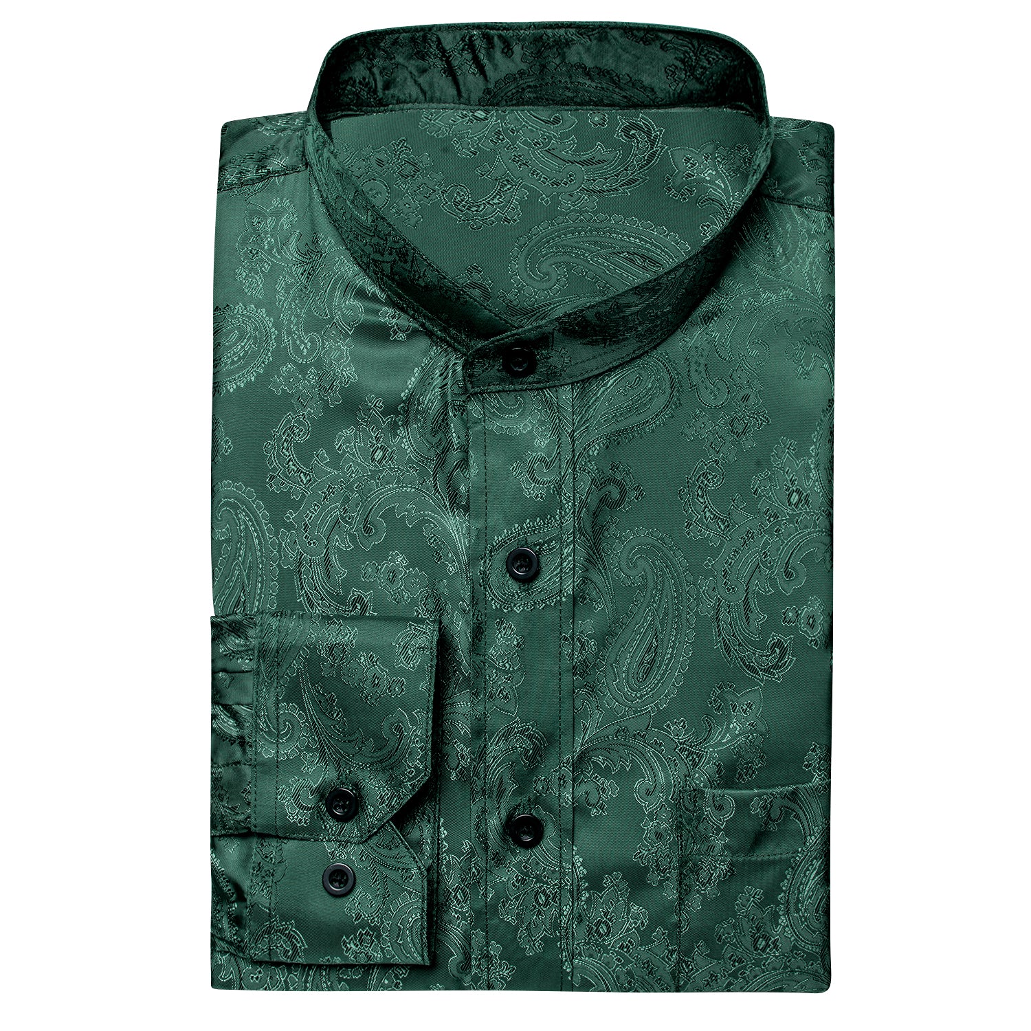 New Emerald Green Paisley  Men's Silk Dress Long Sleeve Shirt