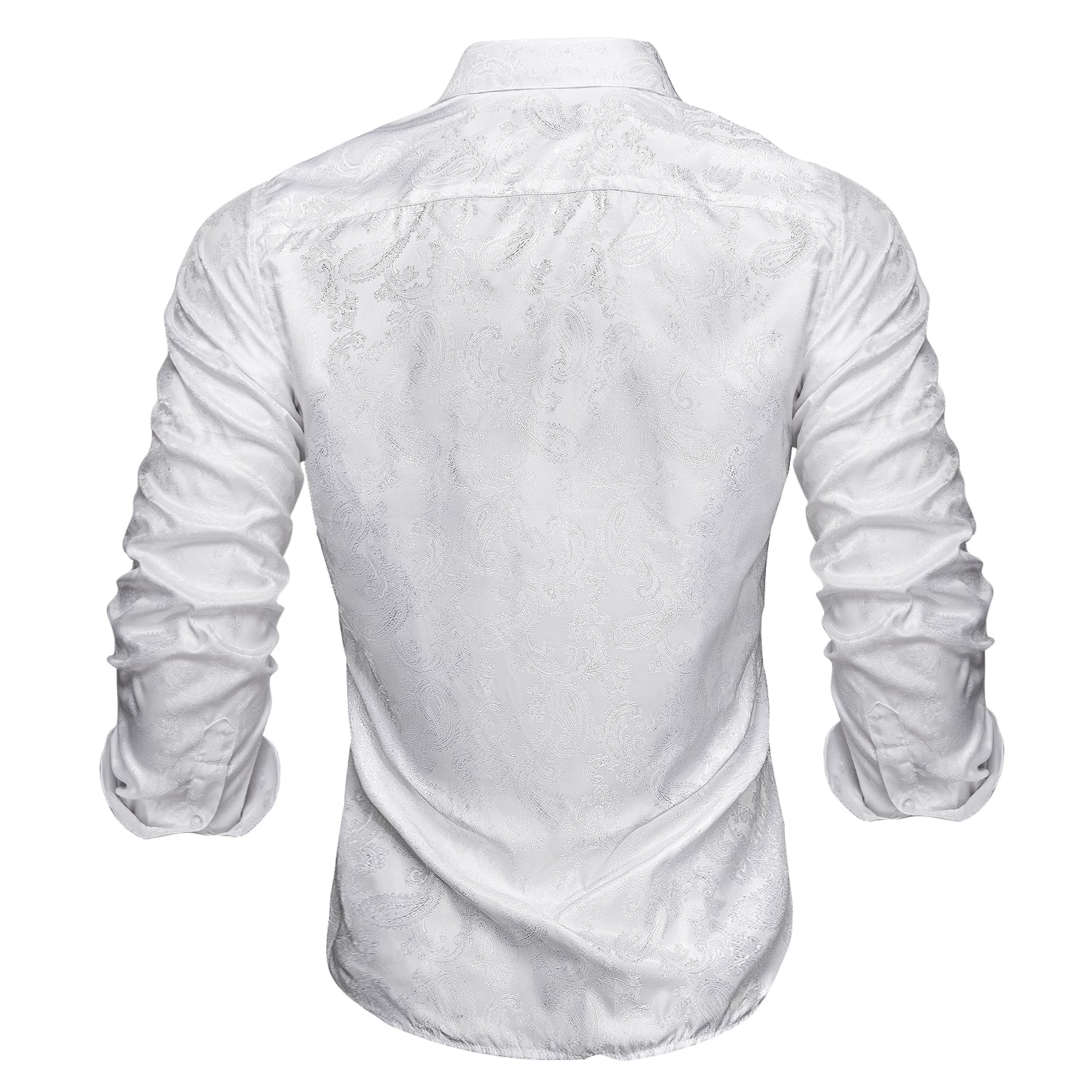 New Pure White Paisley  Men's Silk Dress Long Sleeve Shirt